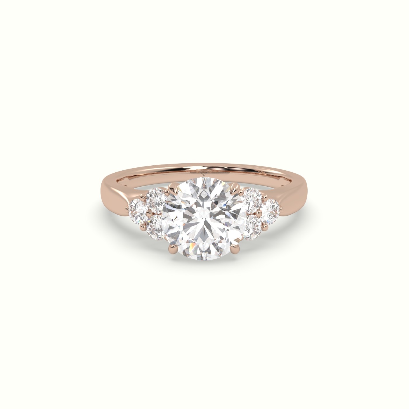 18K Rose Gold Round Cut Diamond Side Stone Engagement Ring