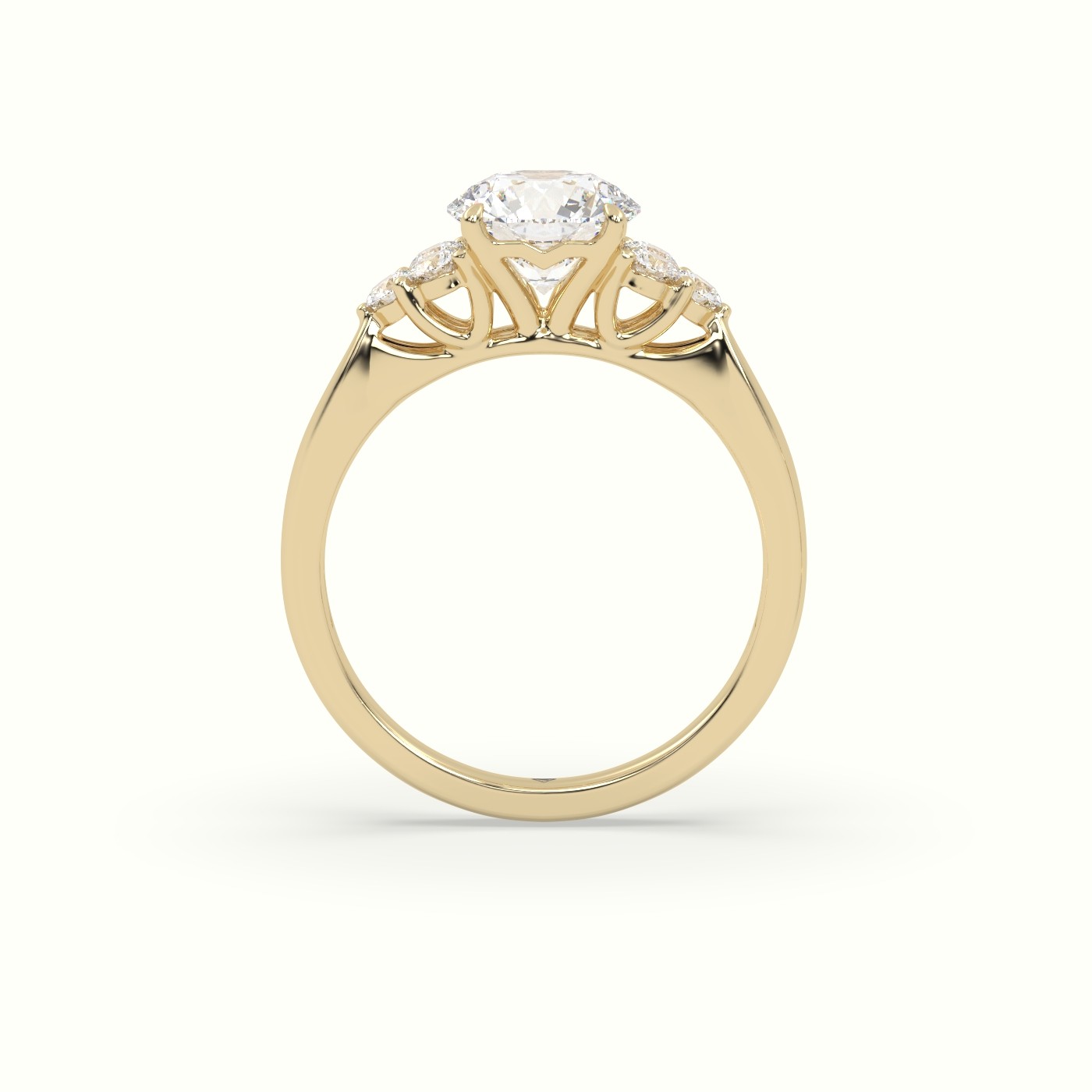 18K Yellow Gold Round Cut Diamond Side Stone Engagement Ring