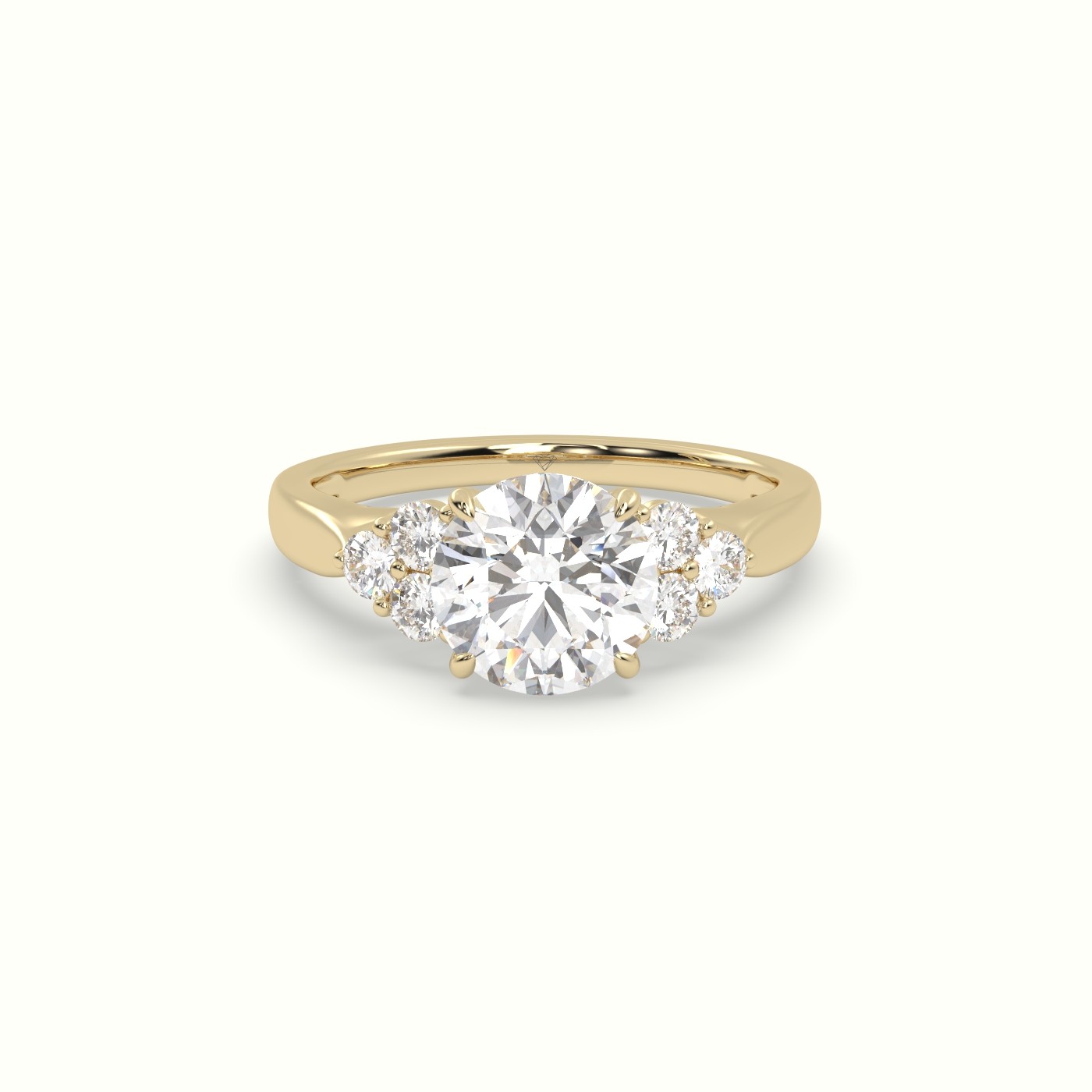18K Yellow Gold Round Cut Diamond Side Stone Engagement Ring