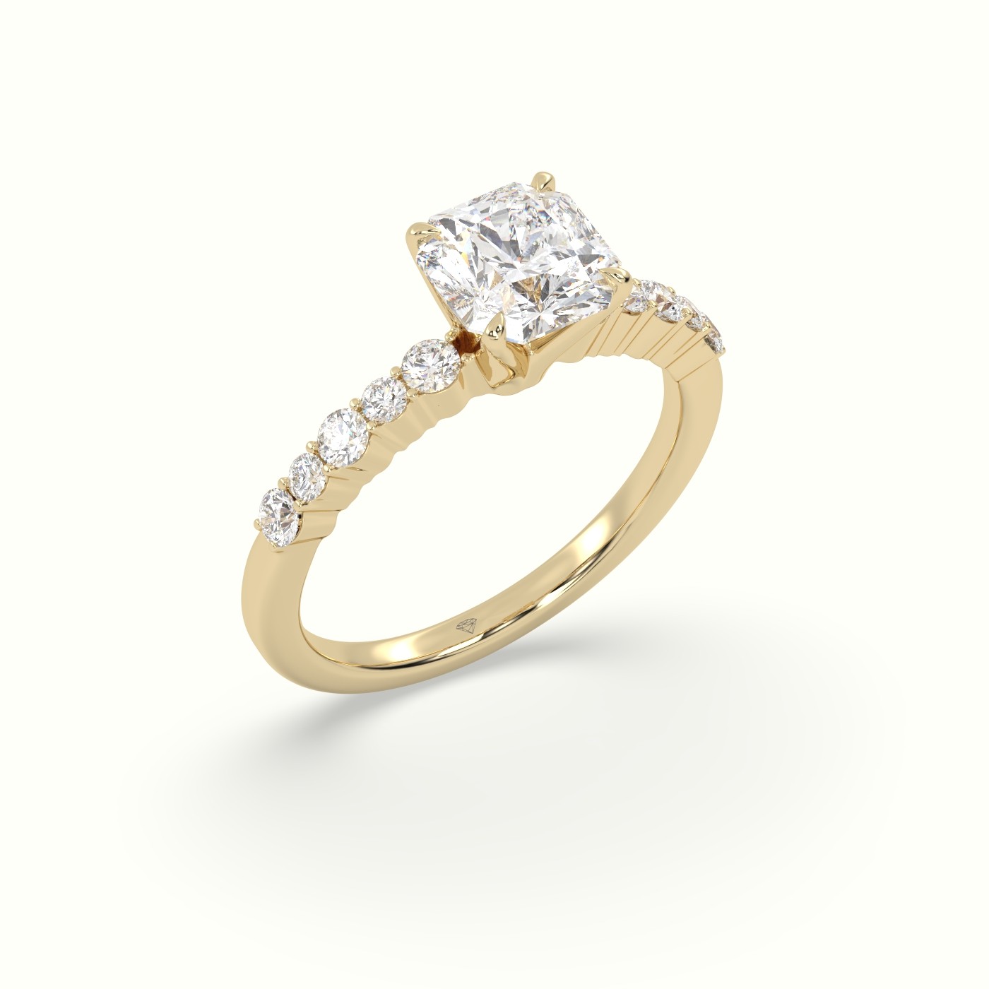 18K Yellow Gold Asscher Cut Diamond Pave Engagement Ring