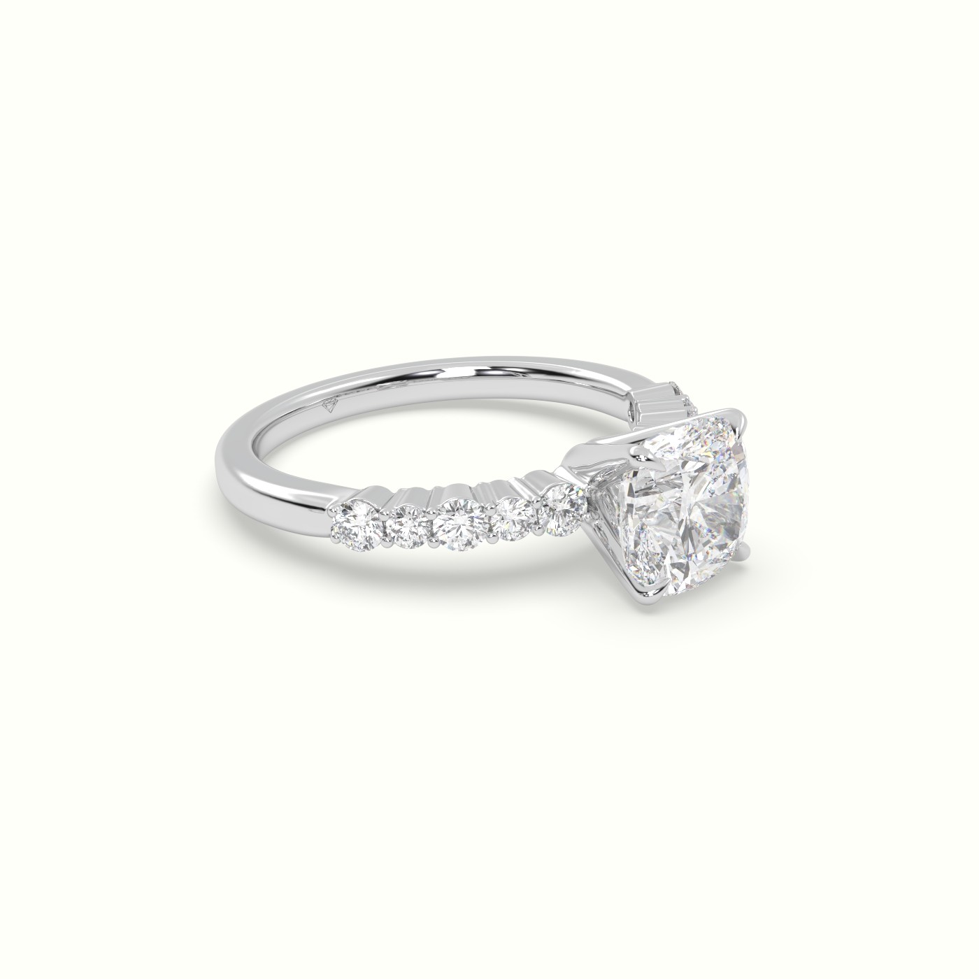 18K White Gold Cushion Cut Diamond Pave Engagement Ring