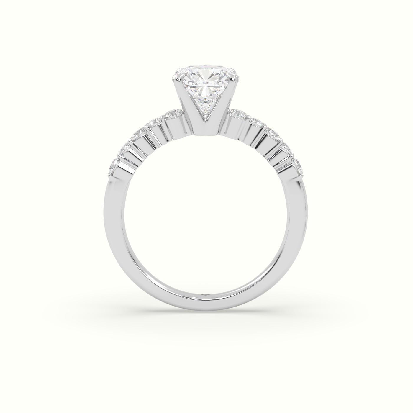 18K White Gold Cushion Cut Diamond Pave Engagement Ring