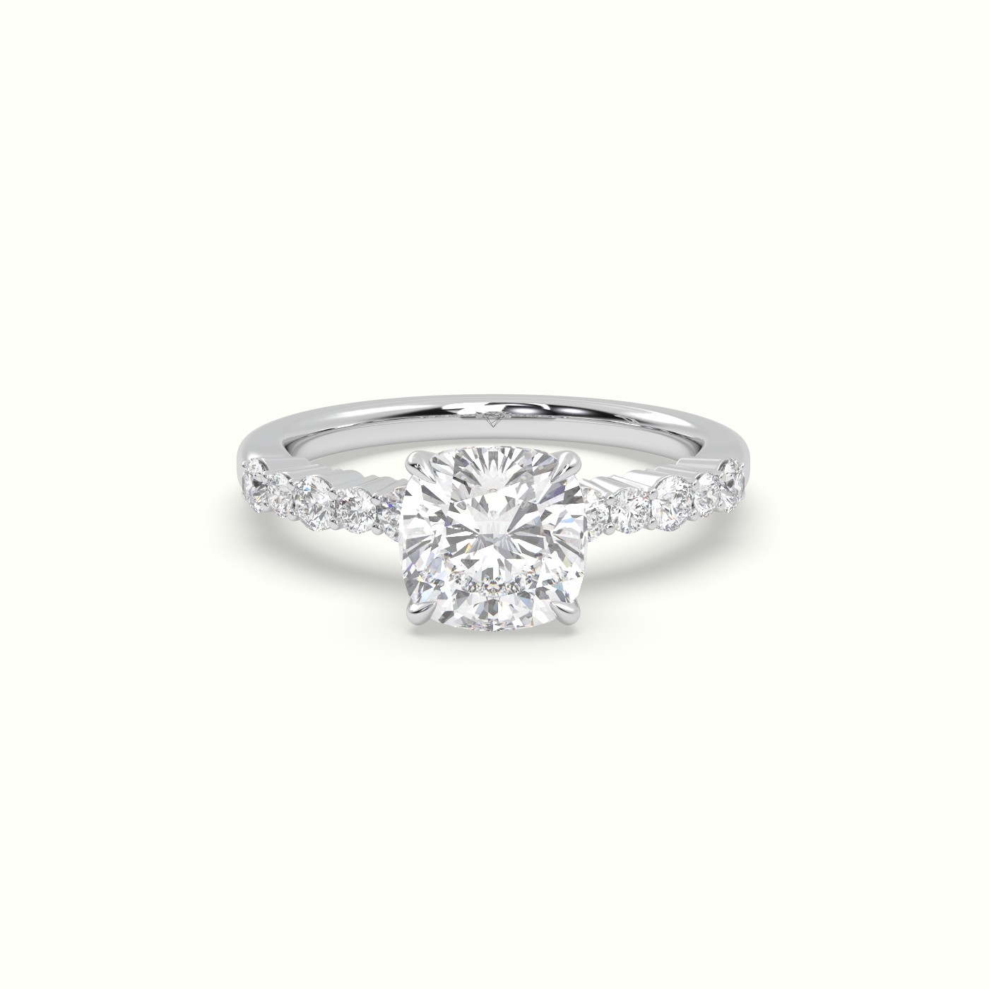 18K White Gold Cushion Cut Diamond Pave Engagement Ring