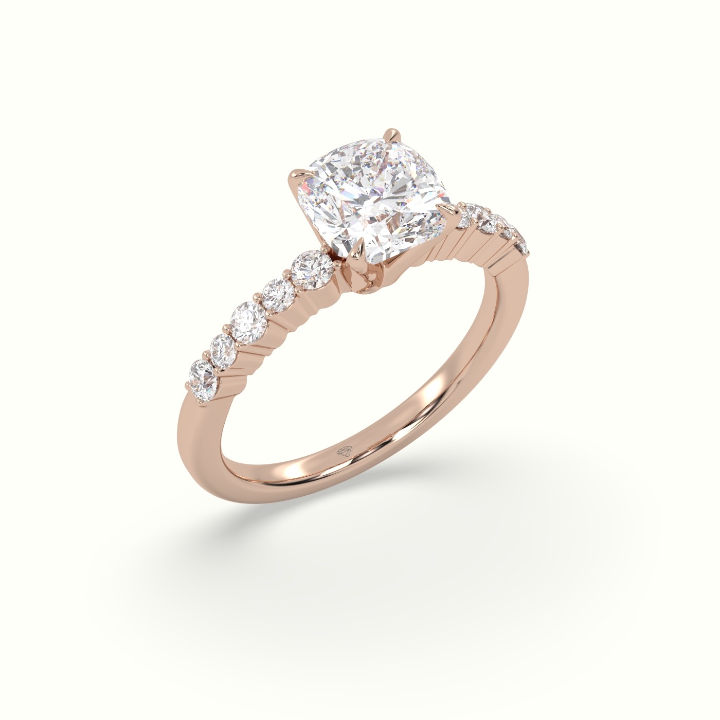 18K Rose Gold Cushion Cut Diamond Pave Engagement Ring