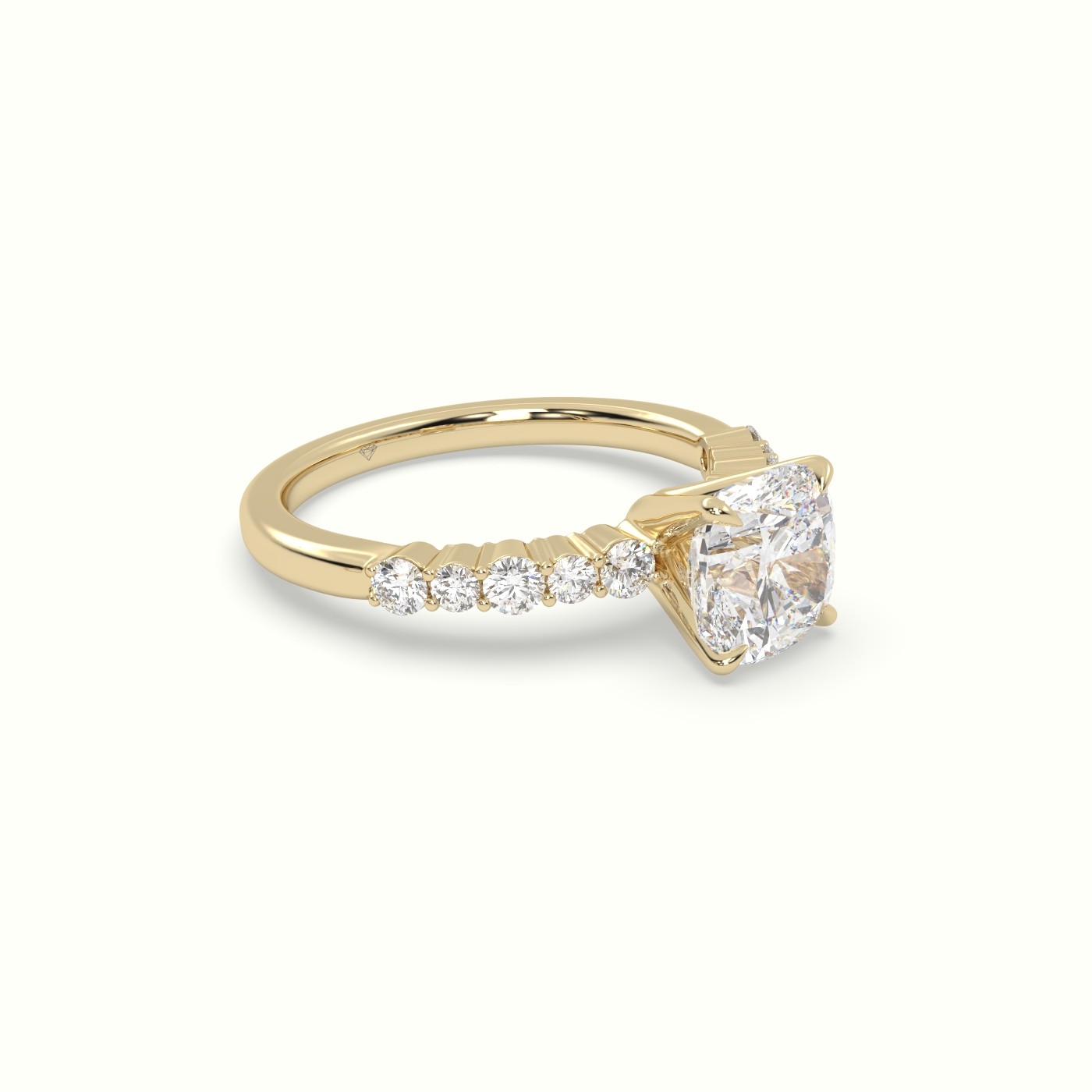 18K Yellow Gold Cushion Cut Diamond Pave Engagement Ring