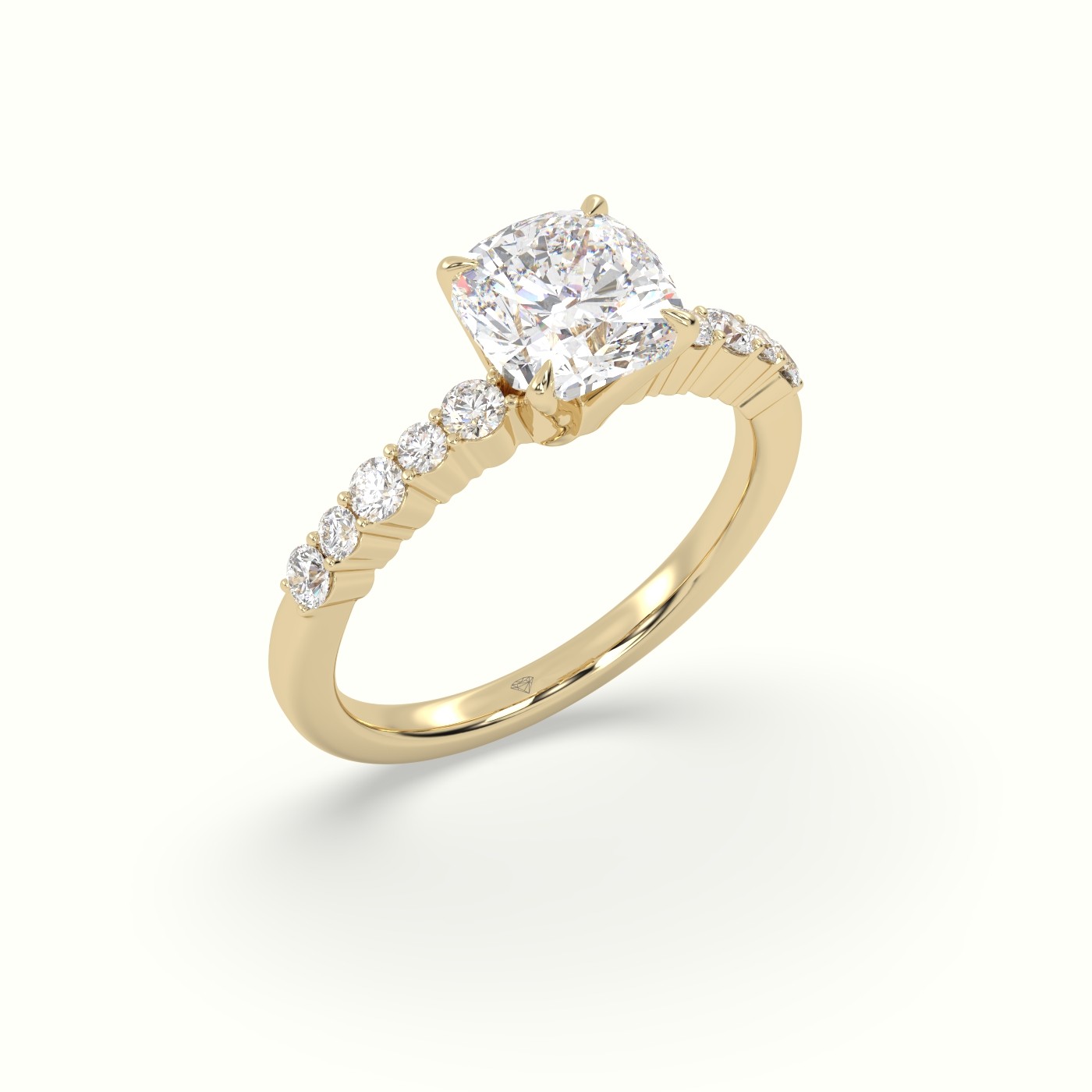 18K Yellow Gold Cushion Cut Diamond Pave Engagement Ring