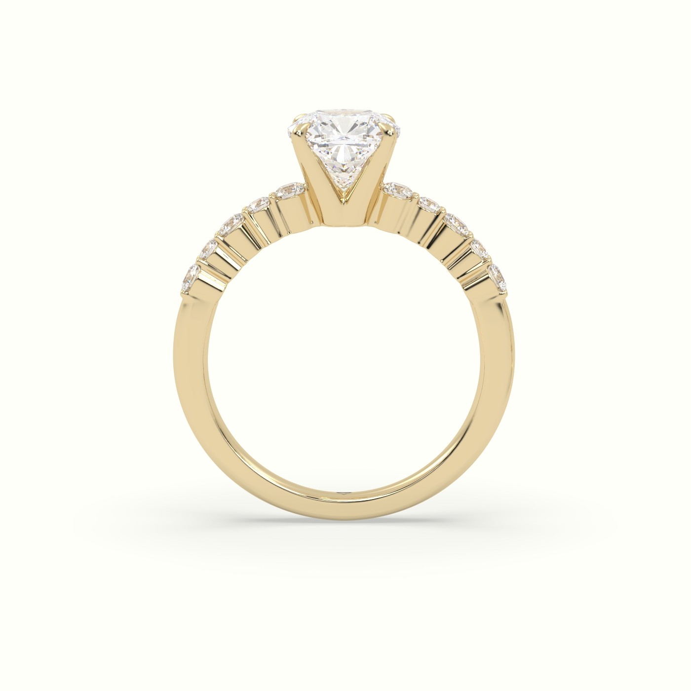 18K Yellow Gold Cushion Cut Diamond Pave Engagement Ring