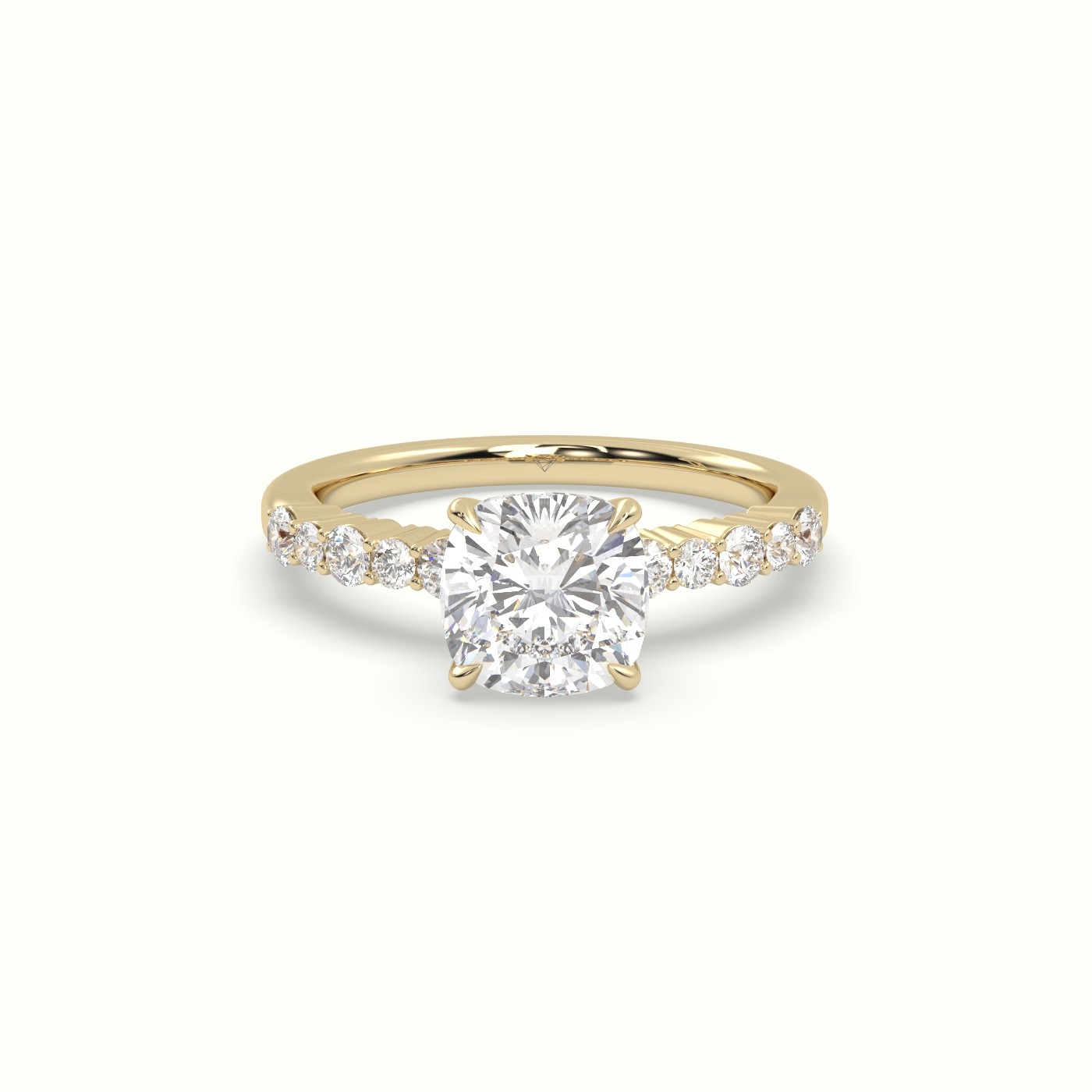 18K Yellow Gold Cushion Cut Diamond Pave Engagement Ring