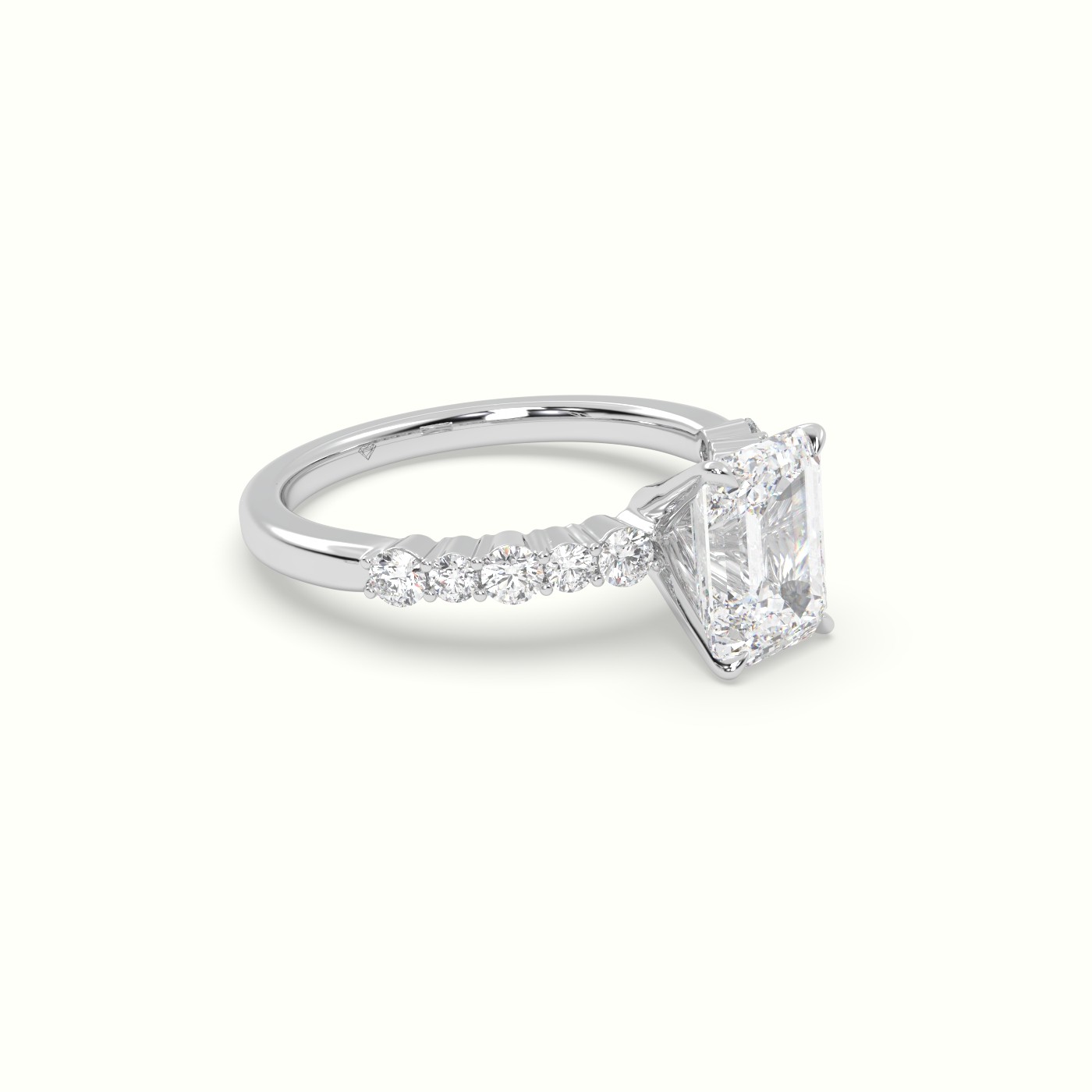 18K White Gold Emerald Cut Diamond Pave Engagement Ring