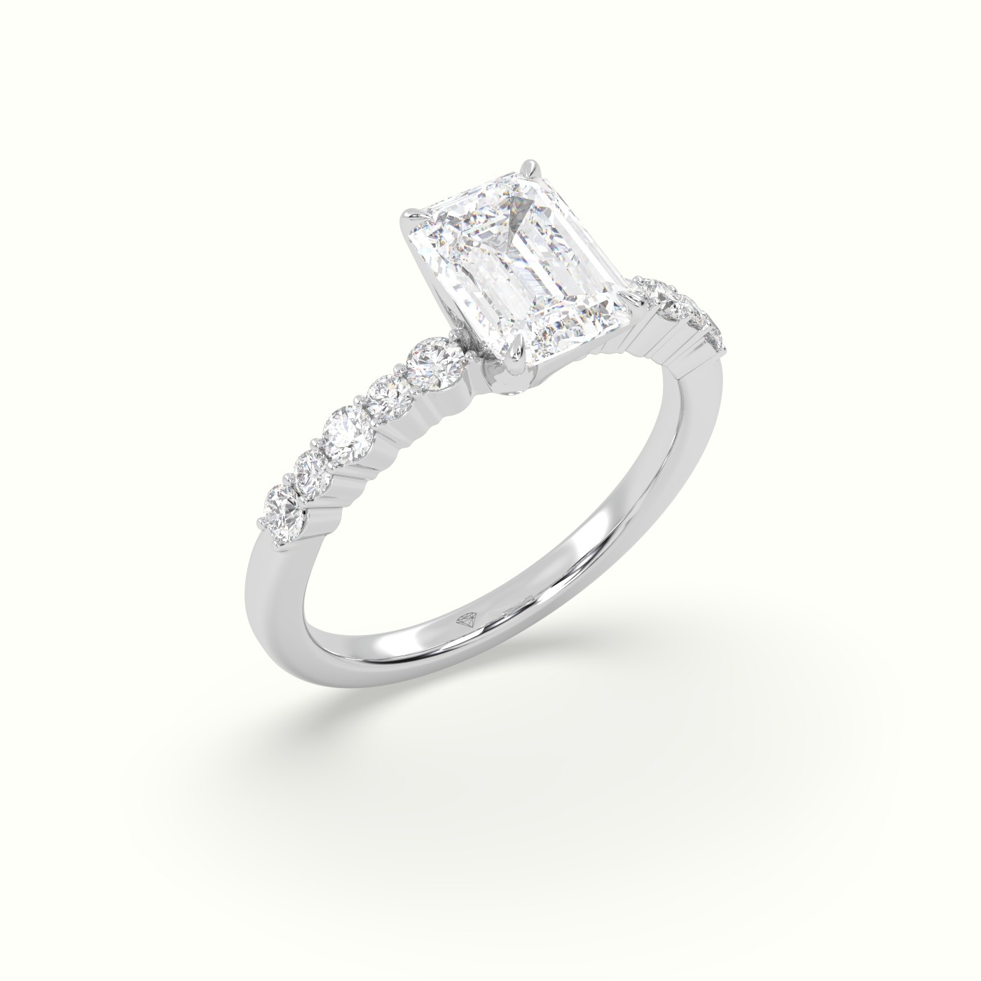 18K White Gold Emerald Cut Diamond Pave Engagement Ring