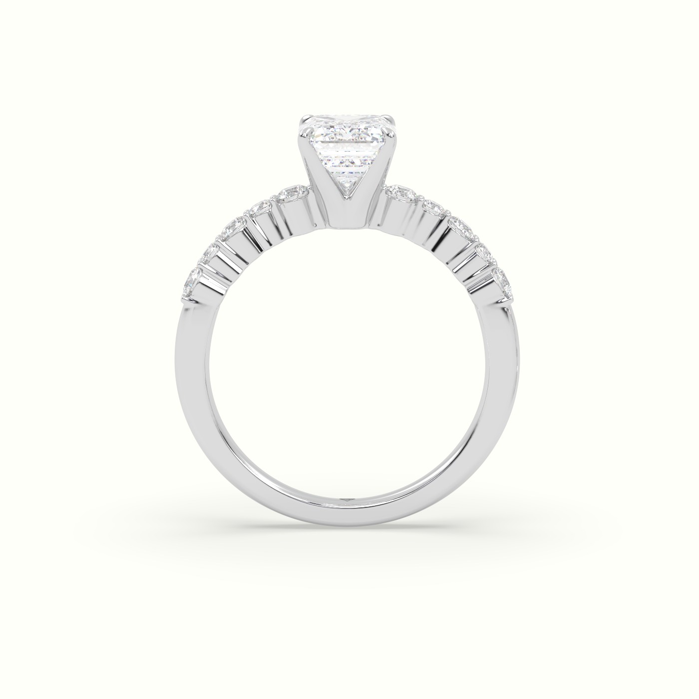 18K White Gold Emerald Cut Diamond Pave Engagement Ring