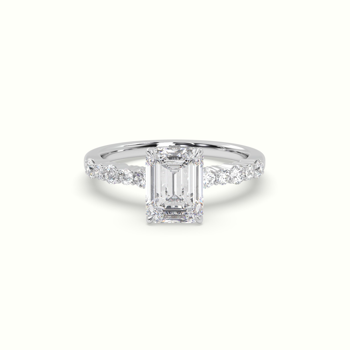 18K White Gold Emerald Cut Diamond Pave Engagement Ring