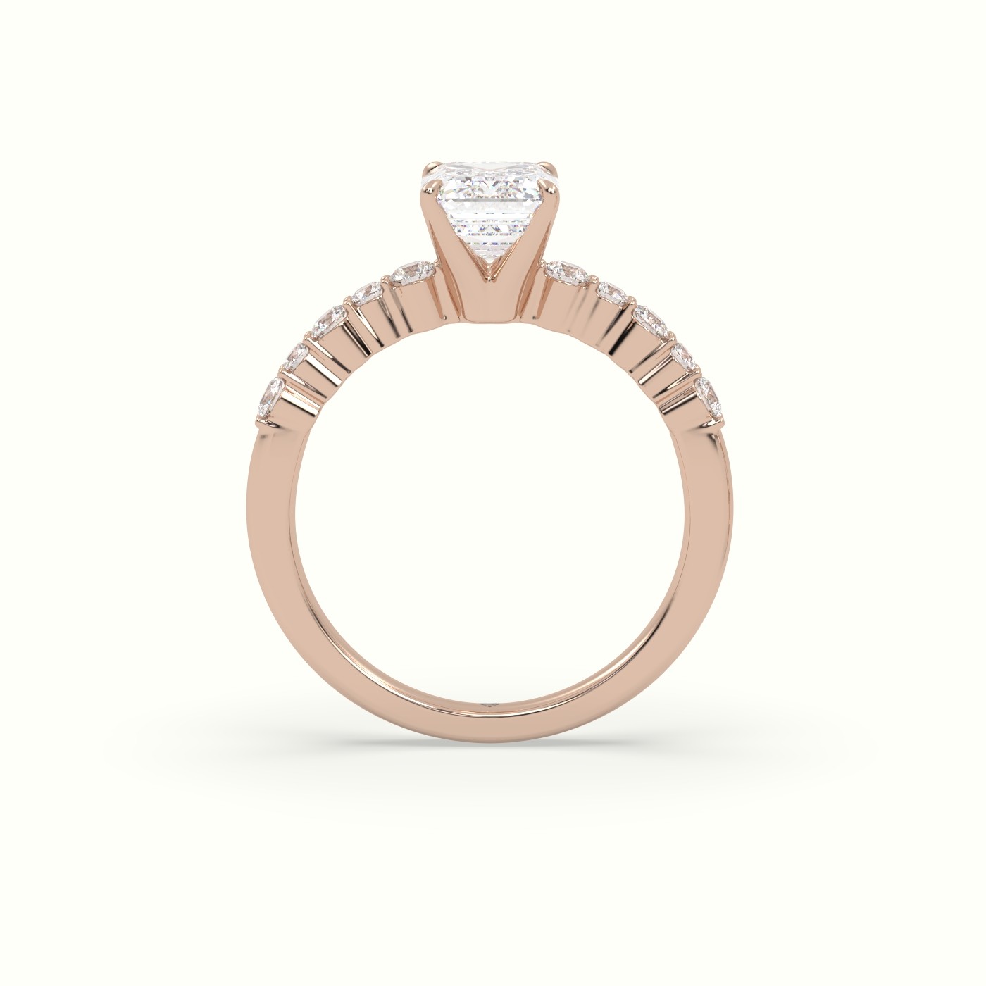 18K Rose Gold Emerald Cut Diamond Pave Engagement Ring