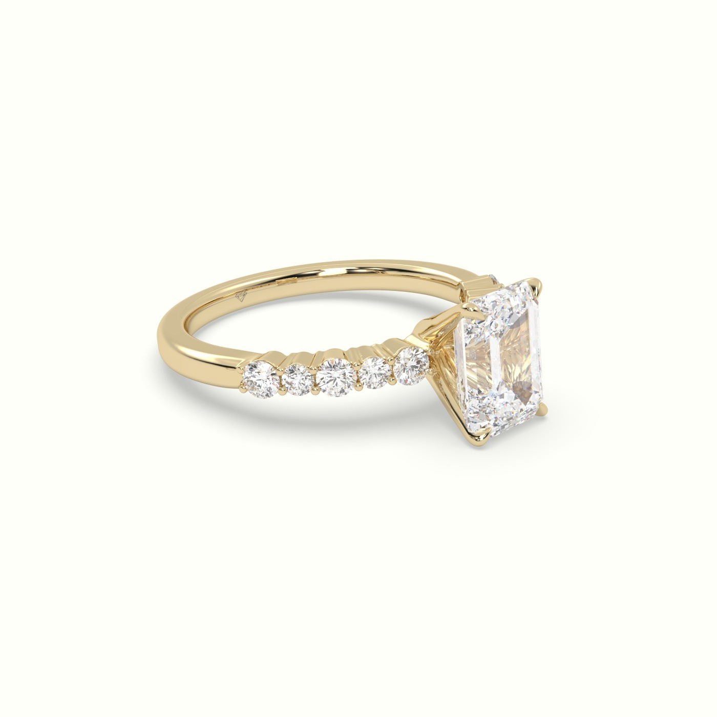 18K Yellow Gold Emerald Cut Diamond Pave Engagement Ring