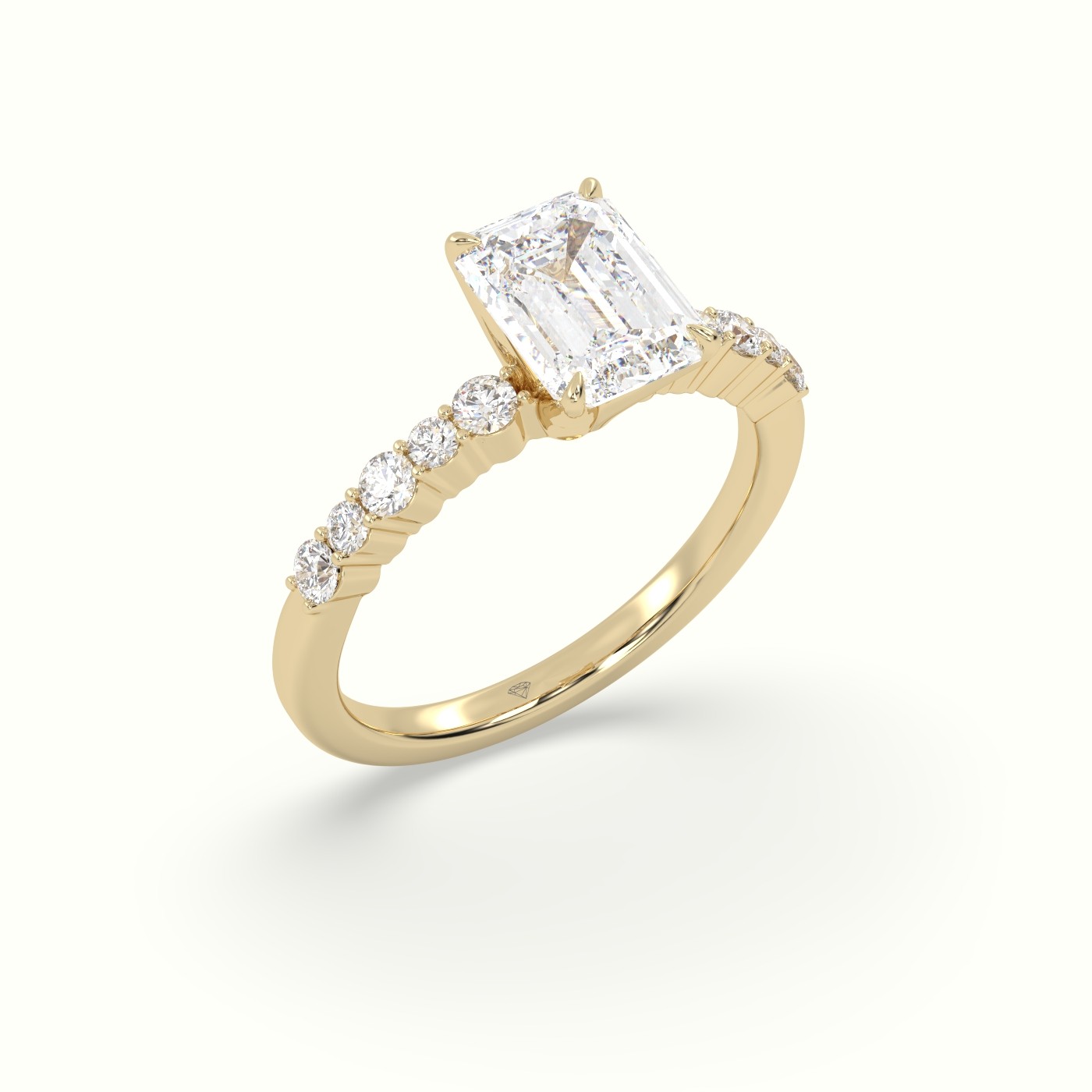 18K Yellow Gold Emerald Cut Diamond Pave Engagement Ring