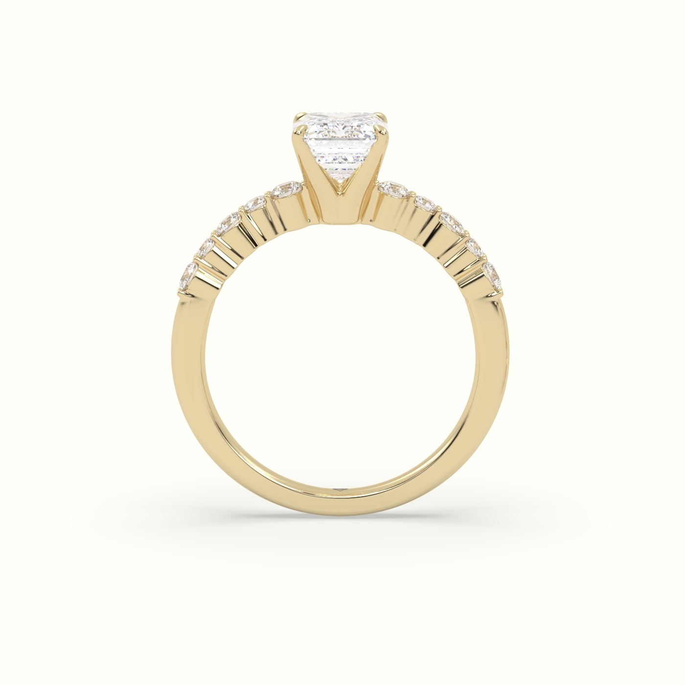 18K Yellow Gold Emerald Cut Diamond Pave Engagement Ring