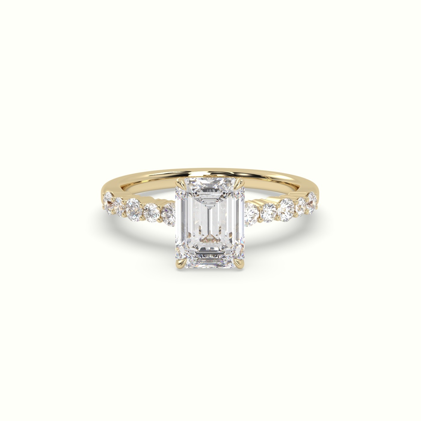 18K Yellow Gold Emerald Cut Diamond Pave Engagement Ring