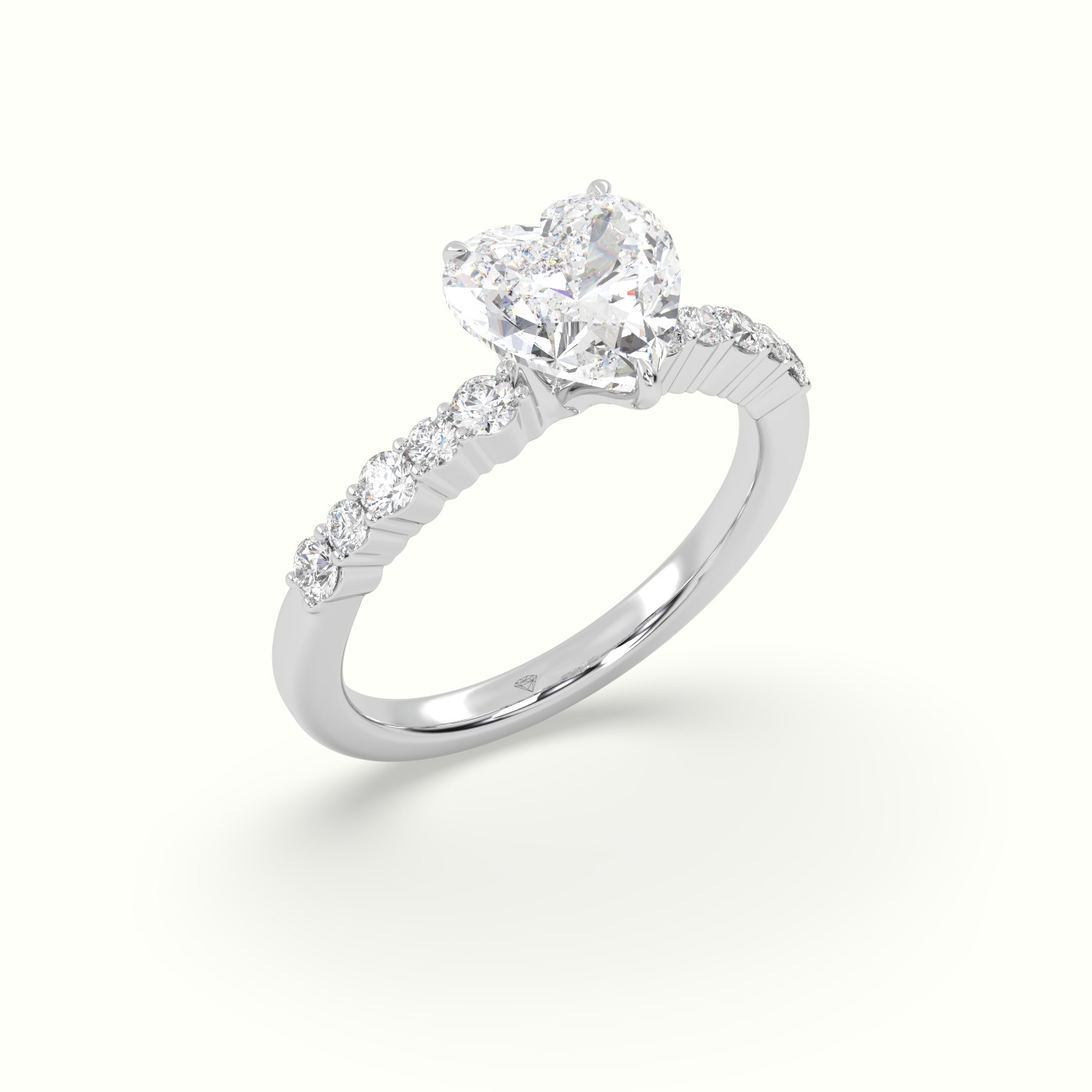 18K White Gold Heart Cut Diamond Pave Engagement Ring