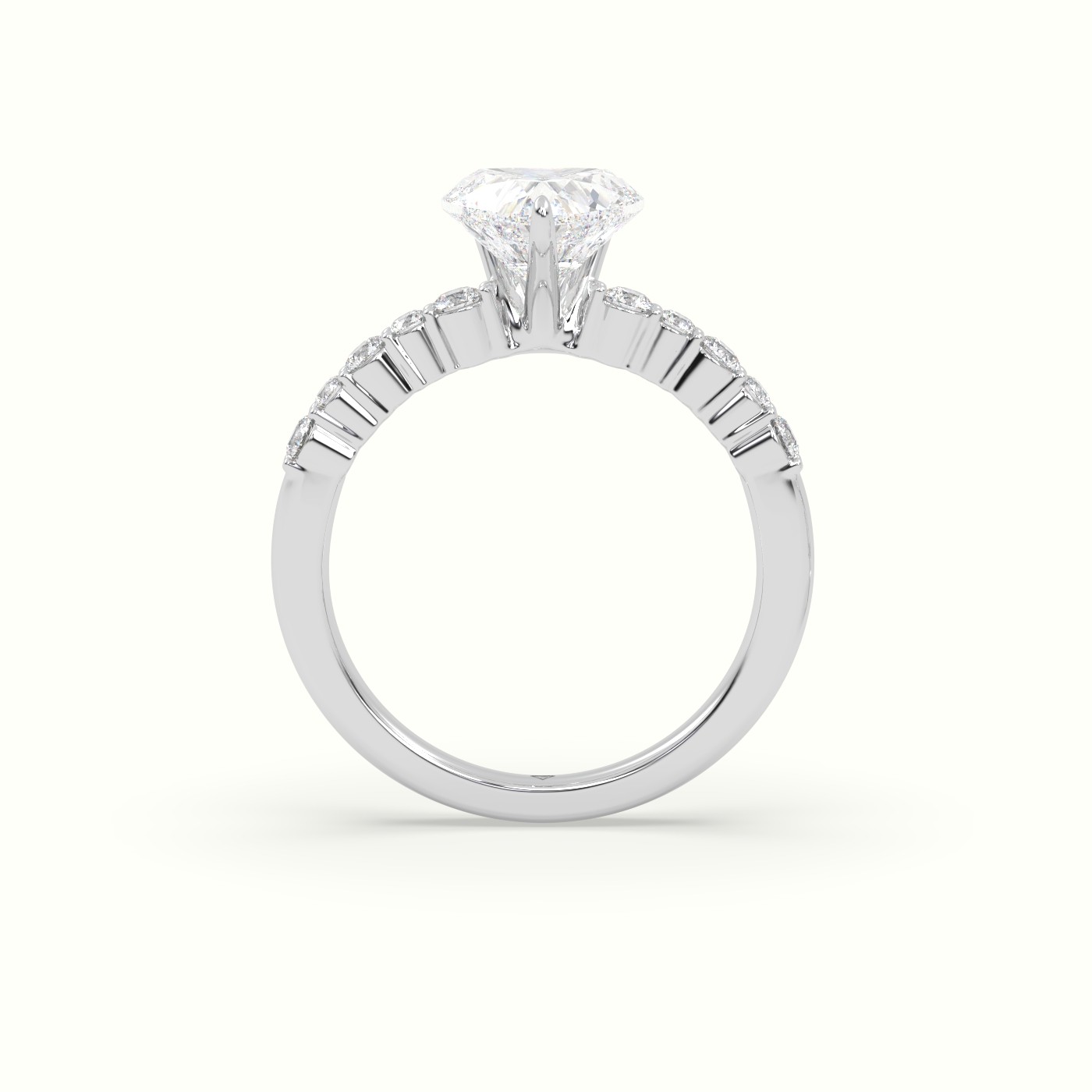 18K White Gold Heart Cut Diamond Pave Engagement Ring