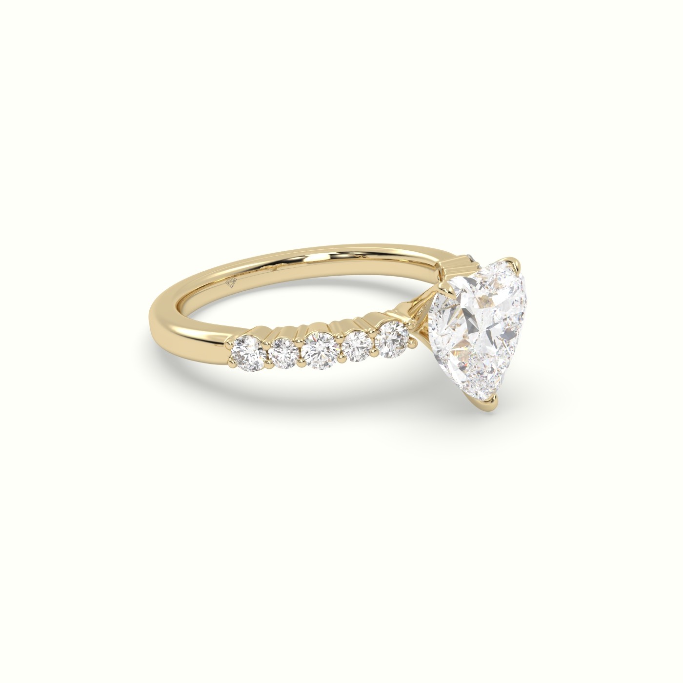18K Yellow Gold Heart Cut Diamond Pave Engagement Ring