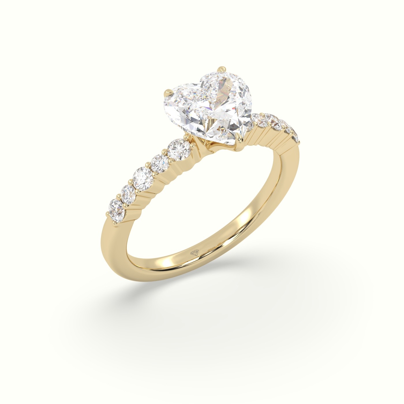 18K Yellow Gold Heart Cut Diamond Pave Engagement Ring