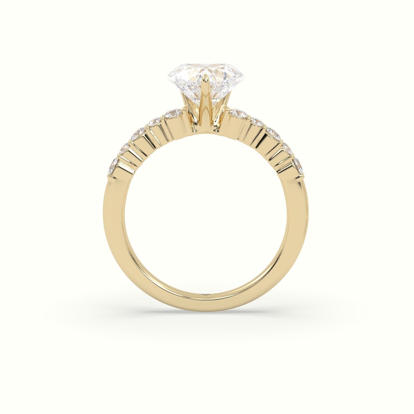 18K Yellow Gold Heart Cut Diamond Pave Engagement Ring