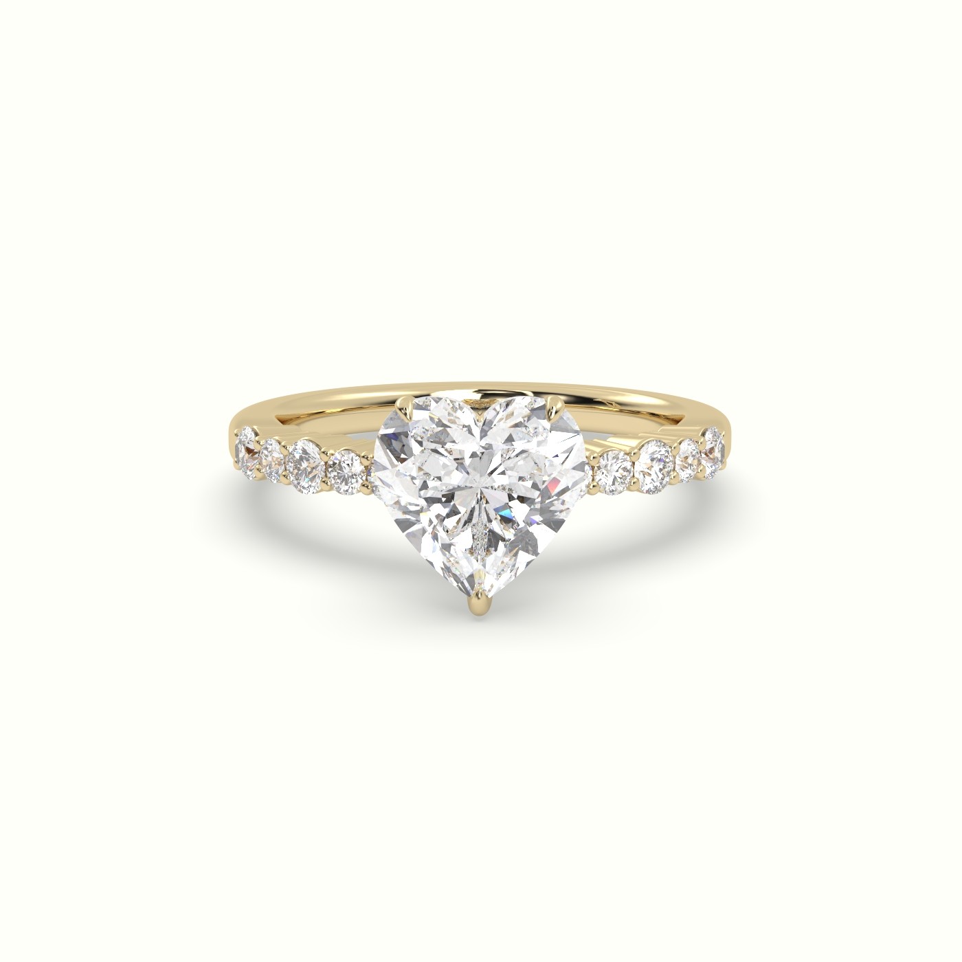 18K Yellow Gold Heart Cut Diamond Pave Engagement Ring