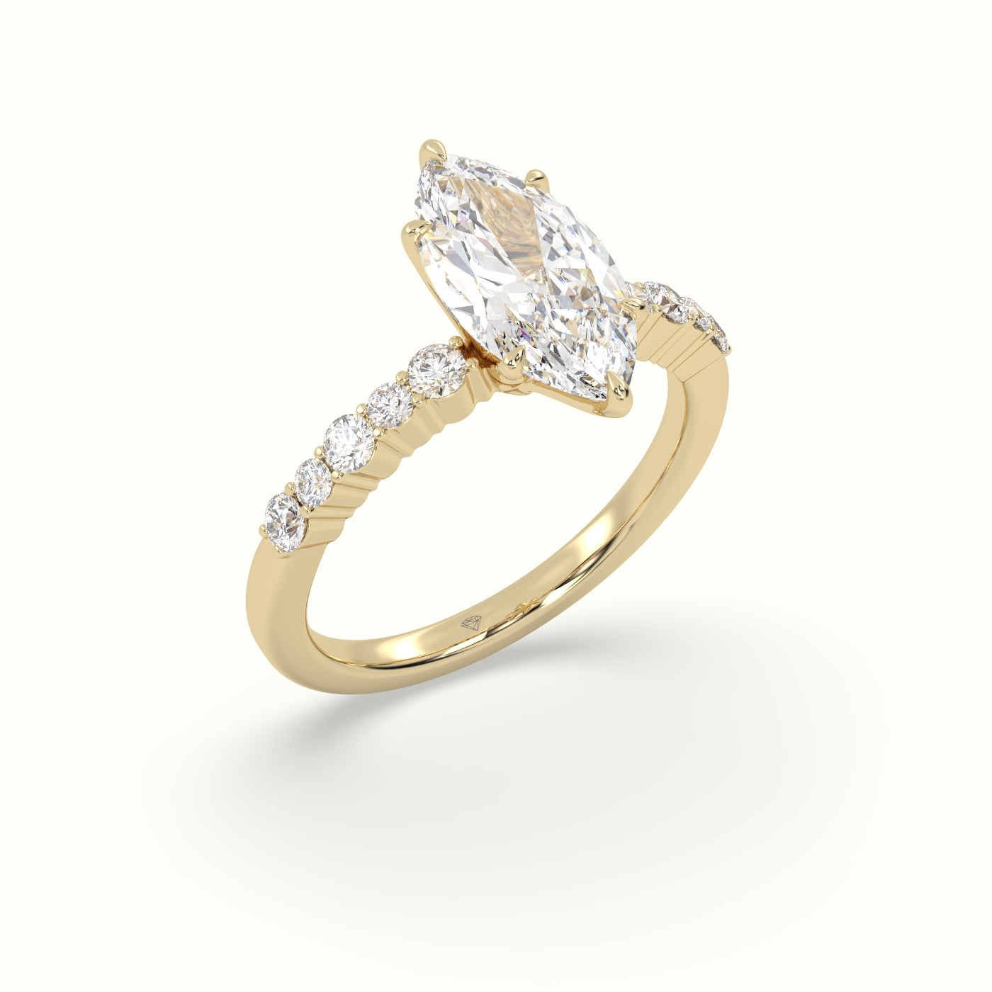 18K Yellow Gold Marquise Cut Diamond Pave Engagement Ring