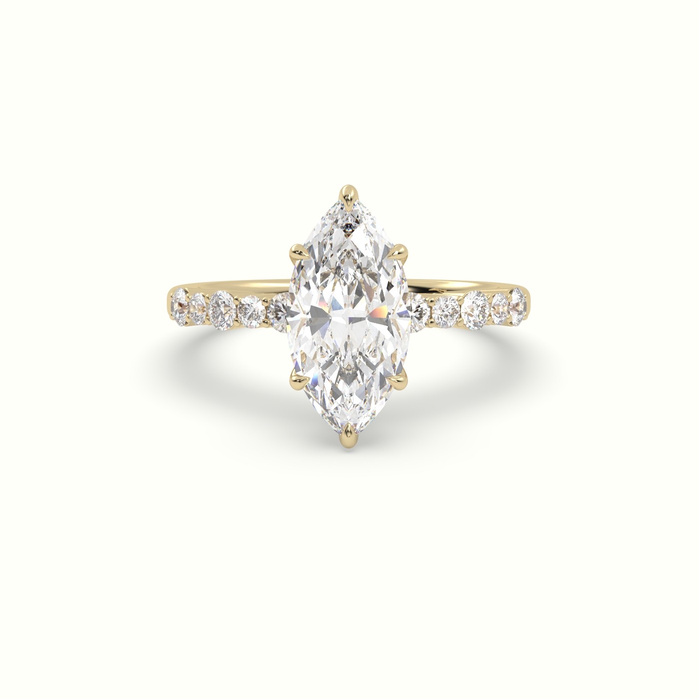 18K Yellow Gold Marquise Cut Diamond Pave Engagement Ring