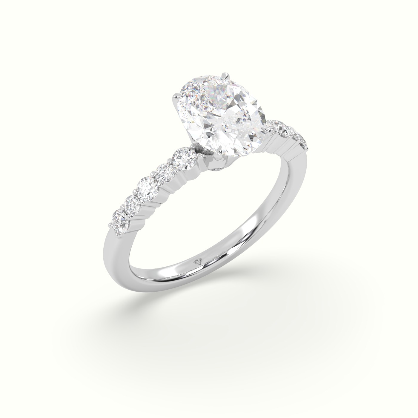 18K White Gold Oval Cut Diamond Pave Engagement Ring