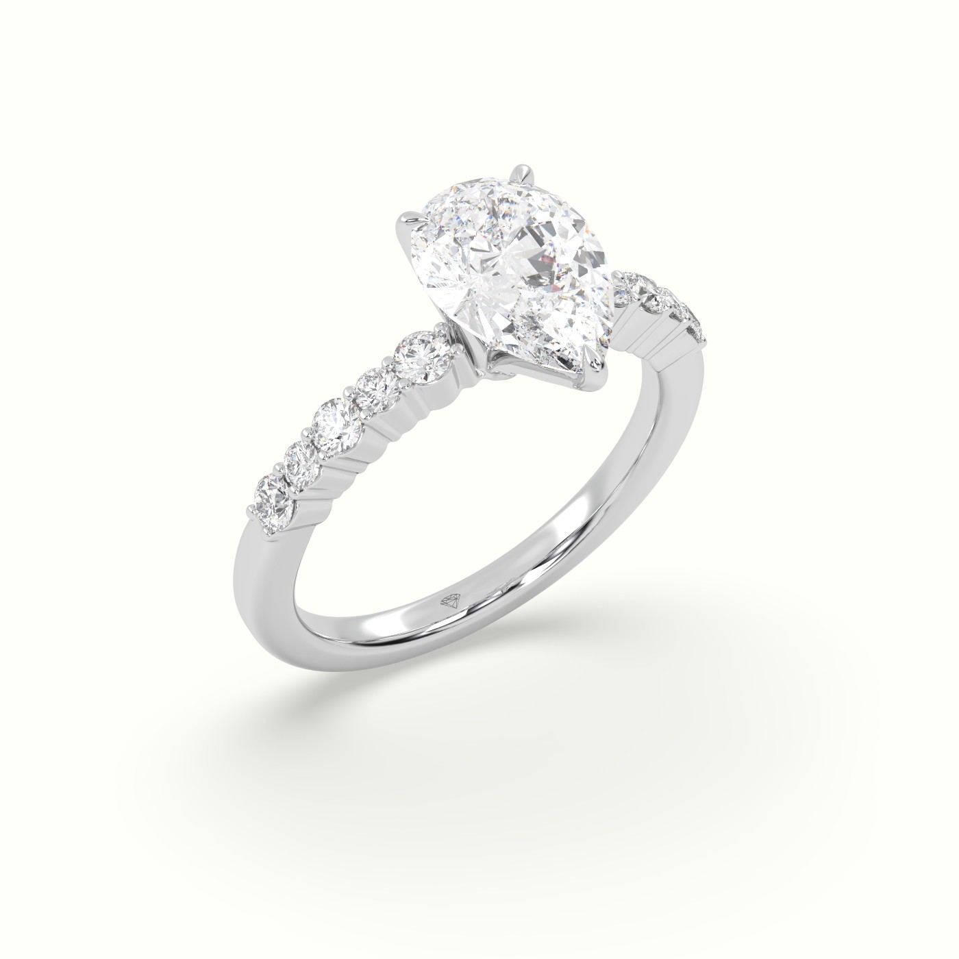 18K White Gold Pear Cut Diamond Pave Engagement Ring