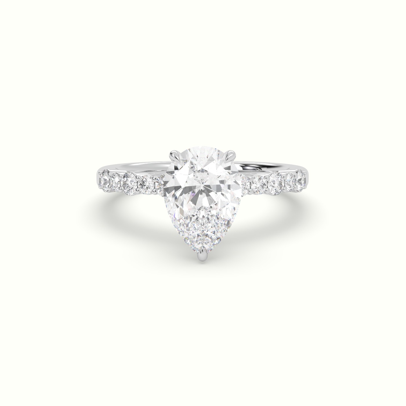 18K White Gold Pear Cut Diamond Pave Engagement Ring