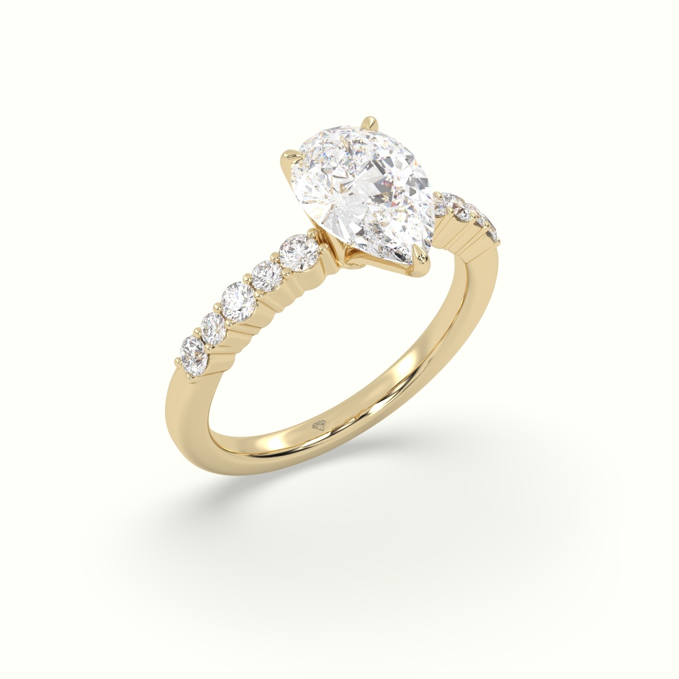 18K Yellow Gold Pear Cut Diamond Pave Engagement Ring