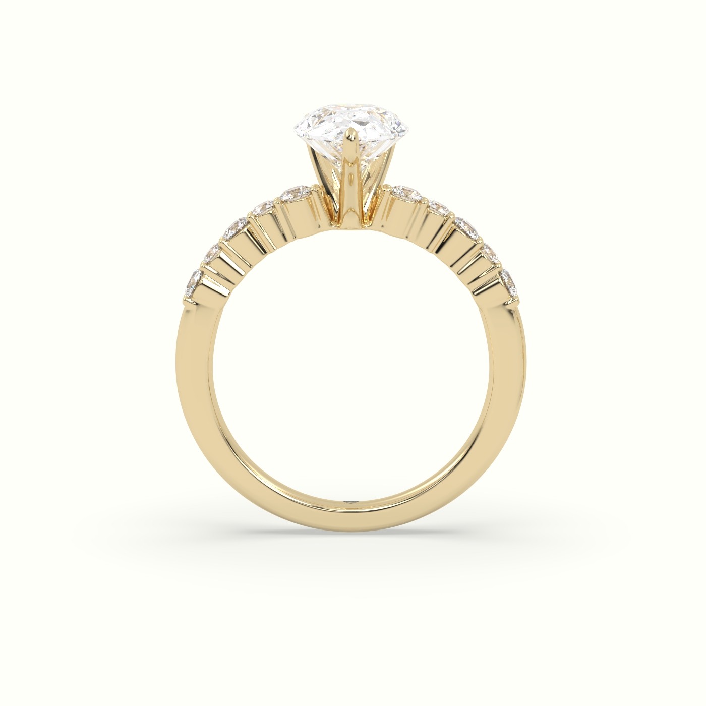 18K Yellow Gold Pear Cut Diamond Pave Engagement Ring