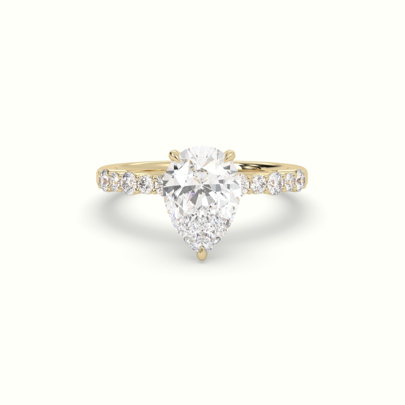 18K Yellow Gold Pear Cut Diamond Pave Engagement Ring