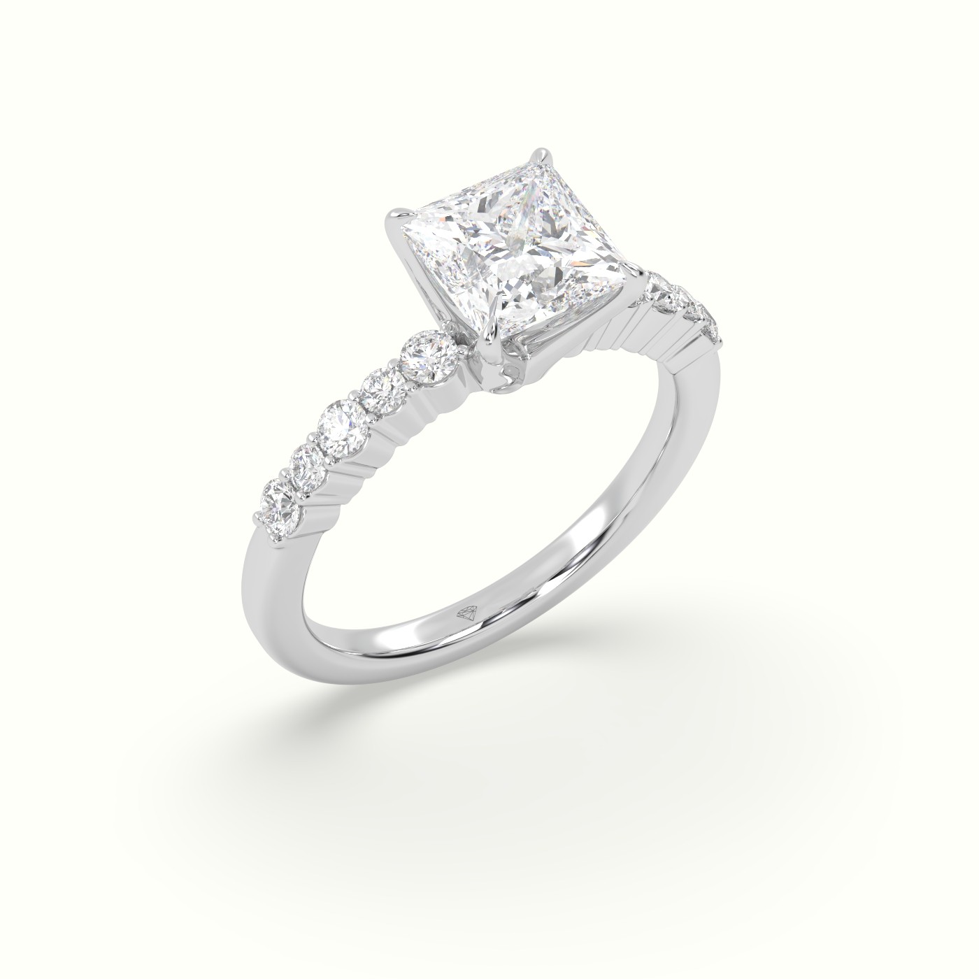 18K White Gold Princess Cut Diamond Pave Engagement Ring