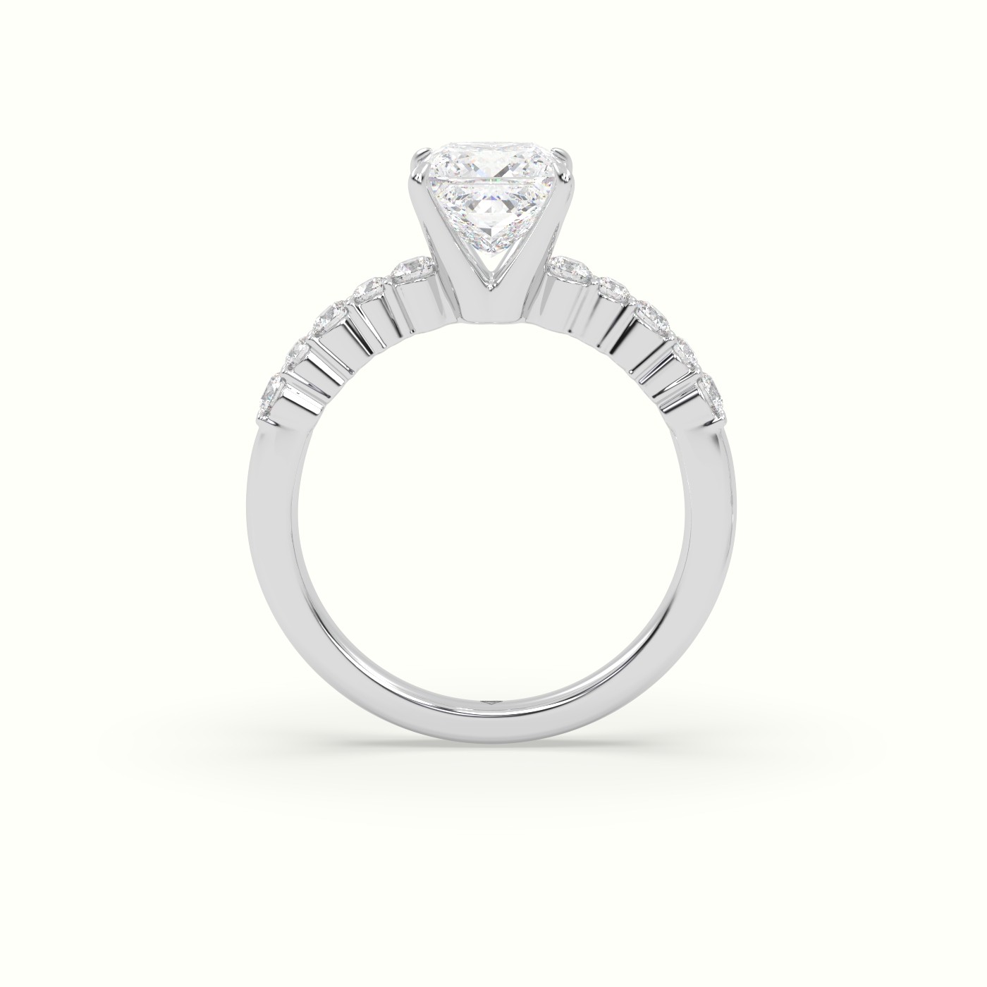 18K White Gold Princess Cut Diamond Pave Engagement Ring