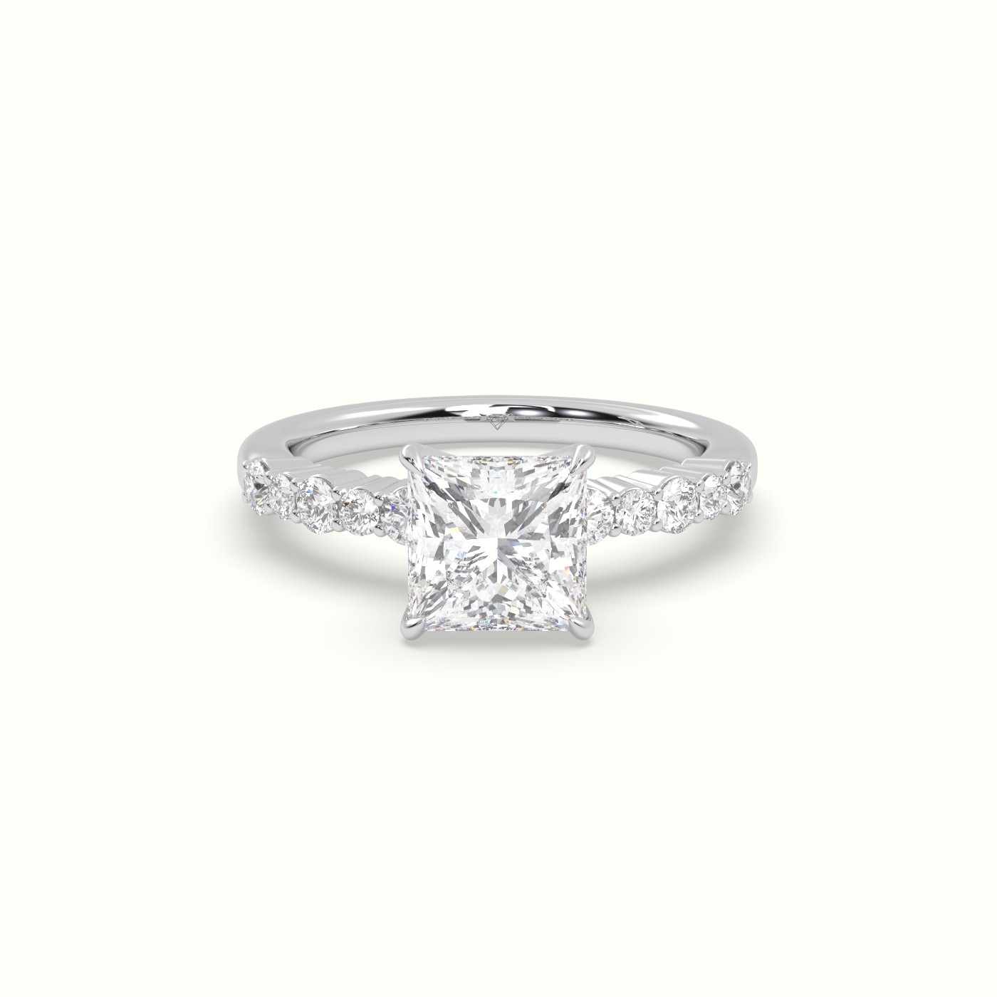 18K White Gold Princess Cut Diamond Pave Engagement Ring