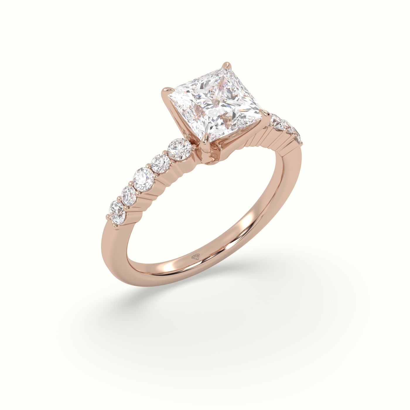 18K Rose Gold Princess Cut Diamond Pave Engagement Ring