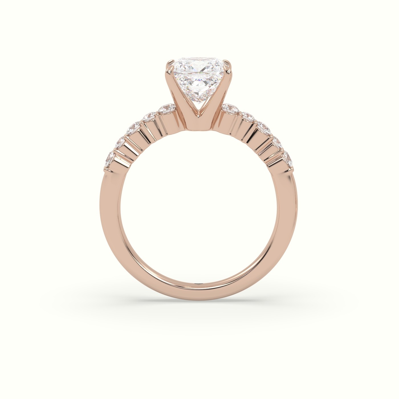 18K Rose Gold Princess Cut Diamond Pave Engagement Ring