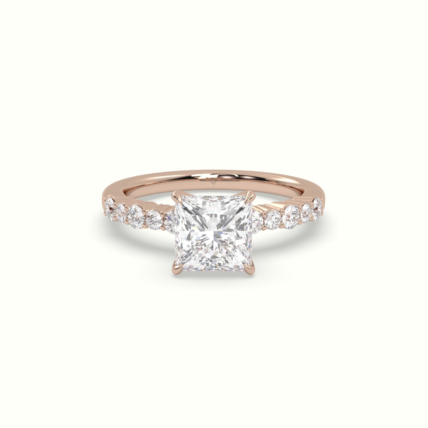 18K Rose Gold Princess Cut Diamond Pave Engagement Ring