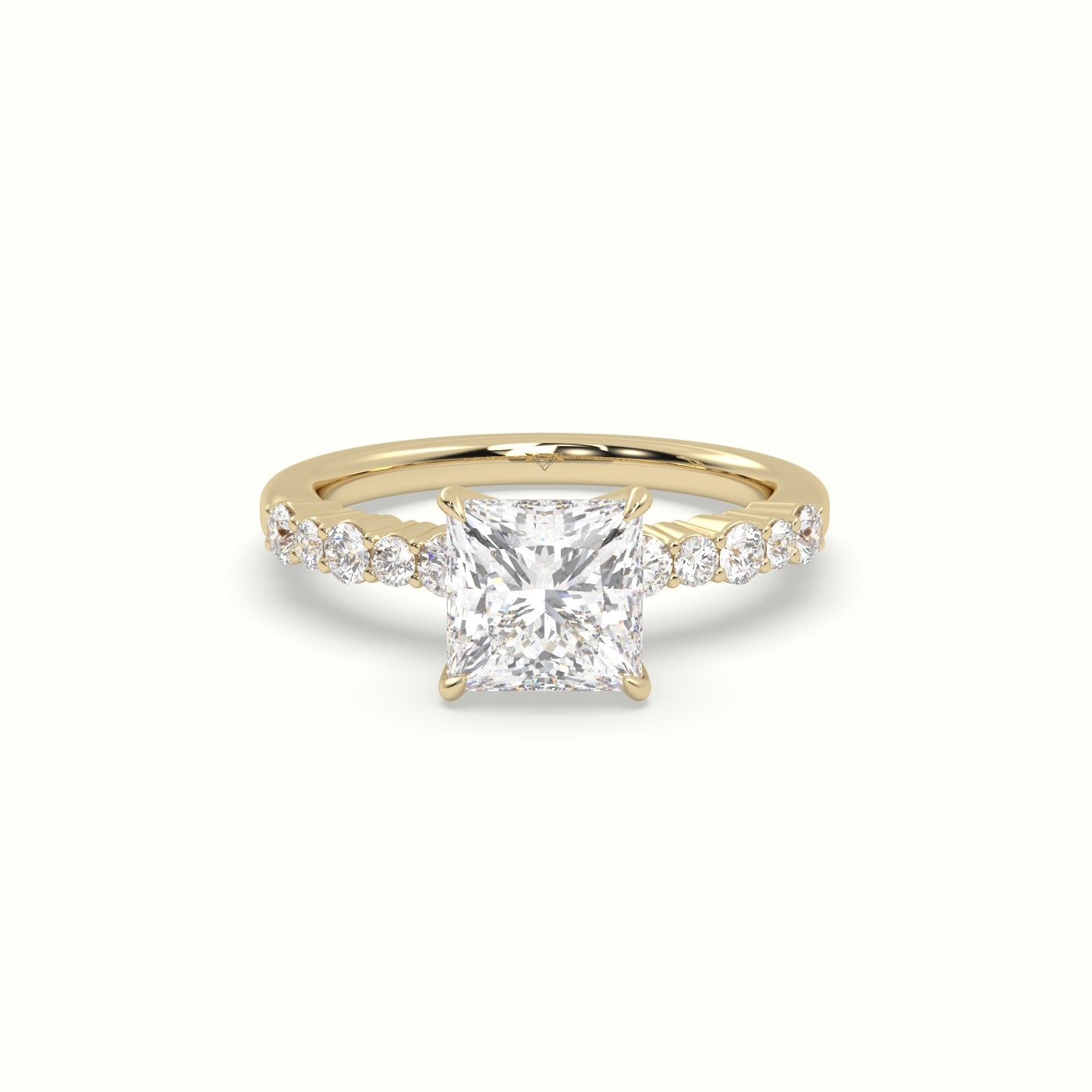 18K Yellow Gold Princess Cut Diamond Pave Engagement Ring