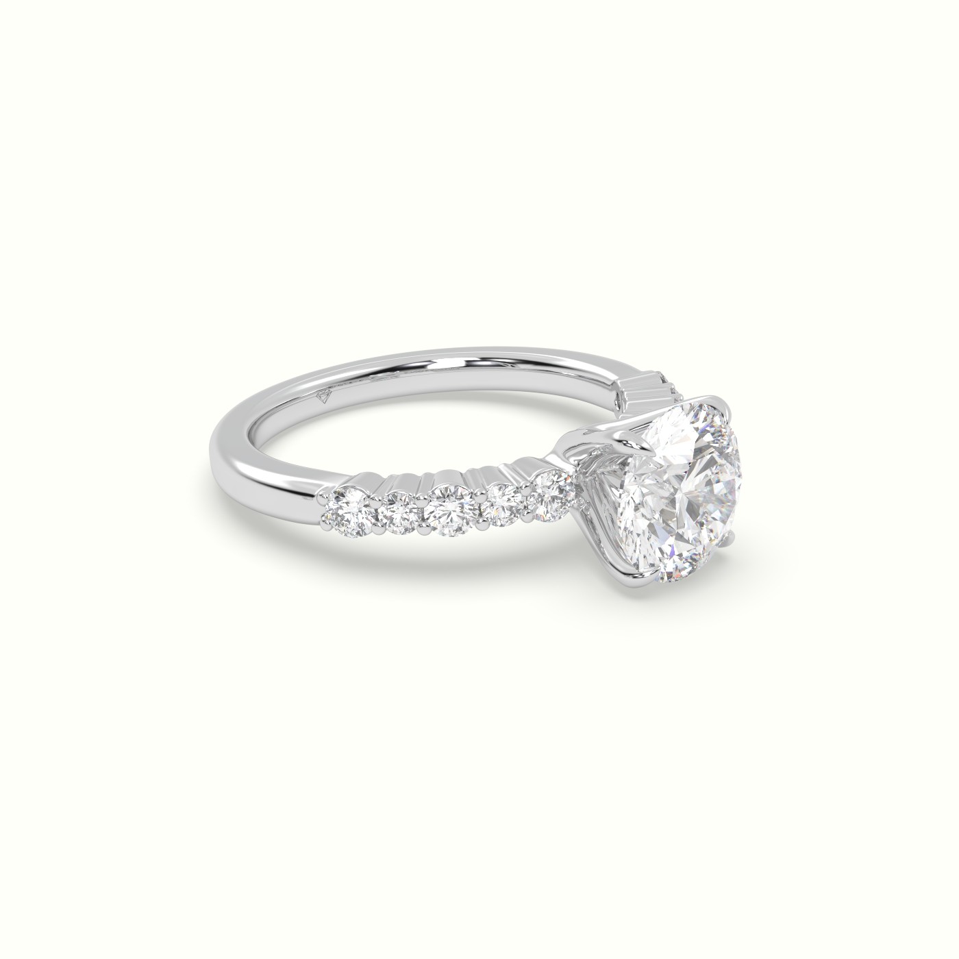 18K White Gold Round Cut Diamond Pave Engagement Ring