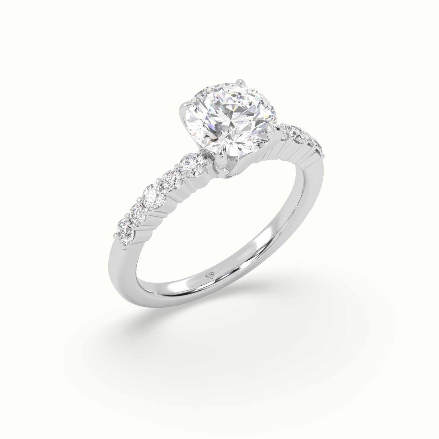 18K White Gold Round Cut Diamond Pave Engagement Ring