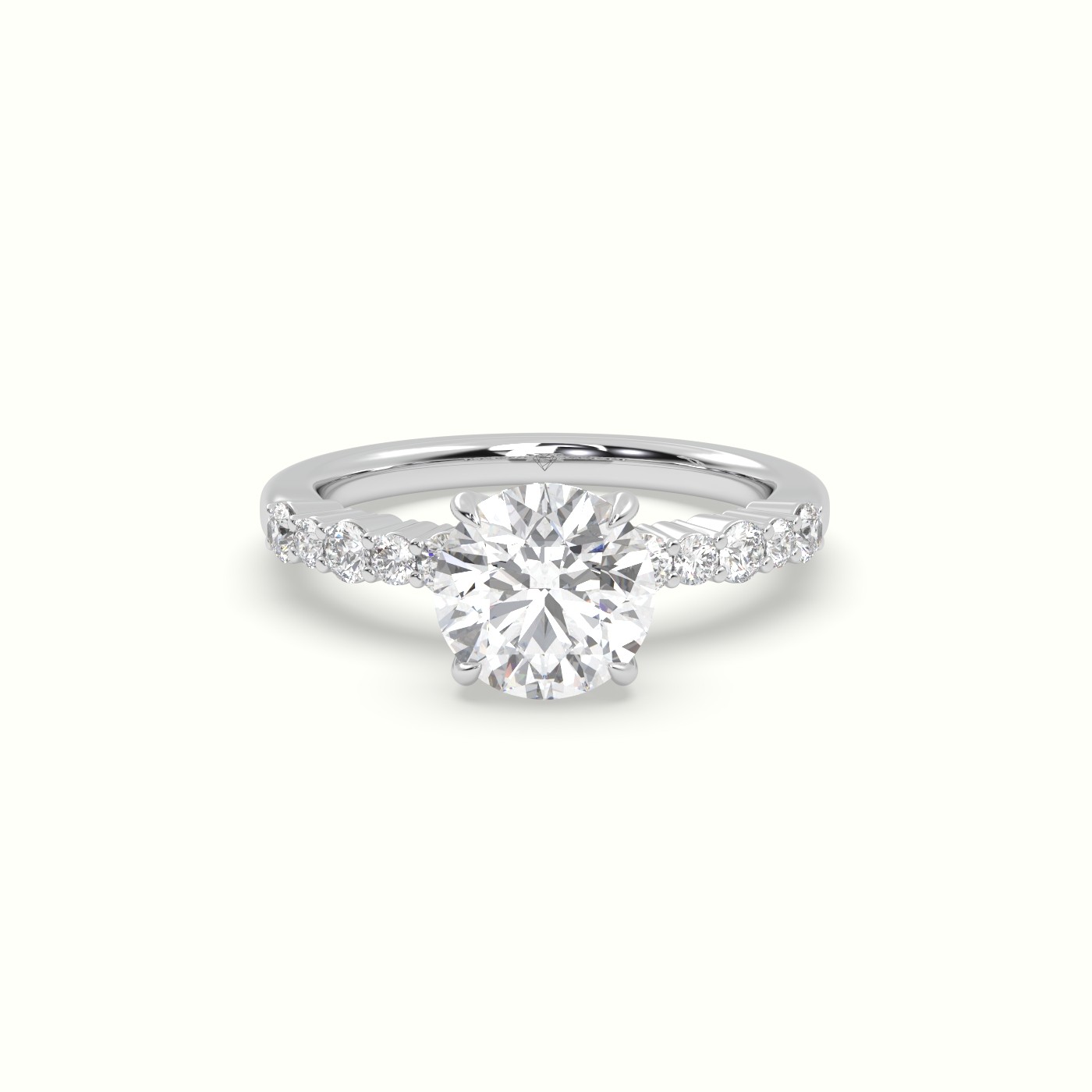 18K White Gold Round Cut Diamond Pave Engagement Ring