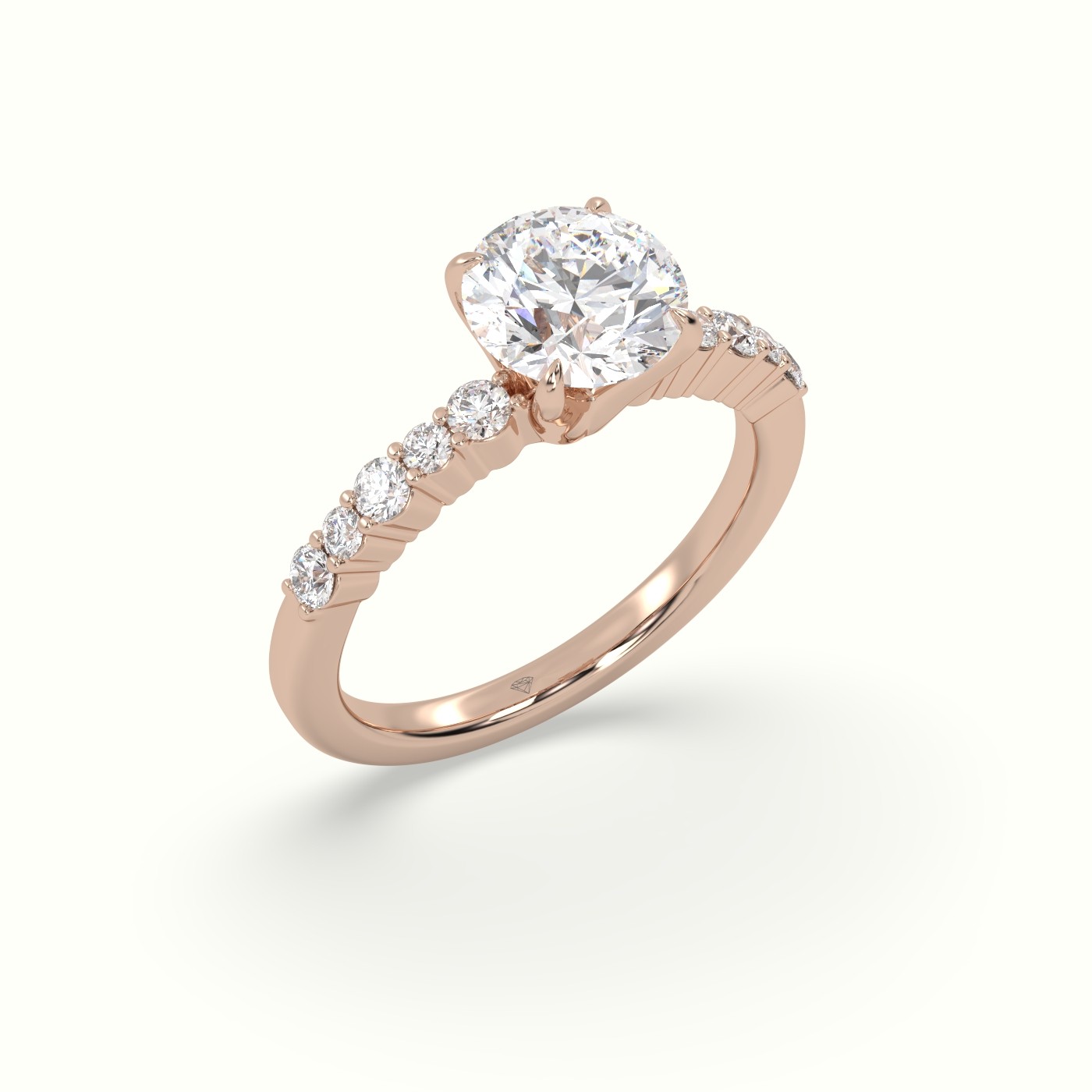 18K Rose Gold Round Cut Diamond Pave Engagement Ring