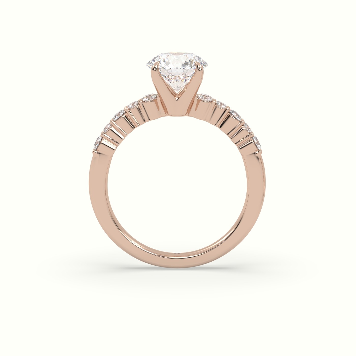 18K Rose Gold Round Cut Diamond Pave Engagement Ring