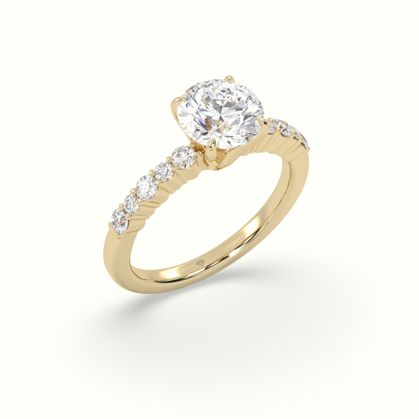 18K Yellow Gold Round Cut Diamond Pave Engagement Ring