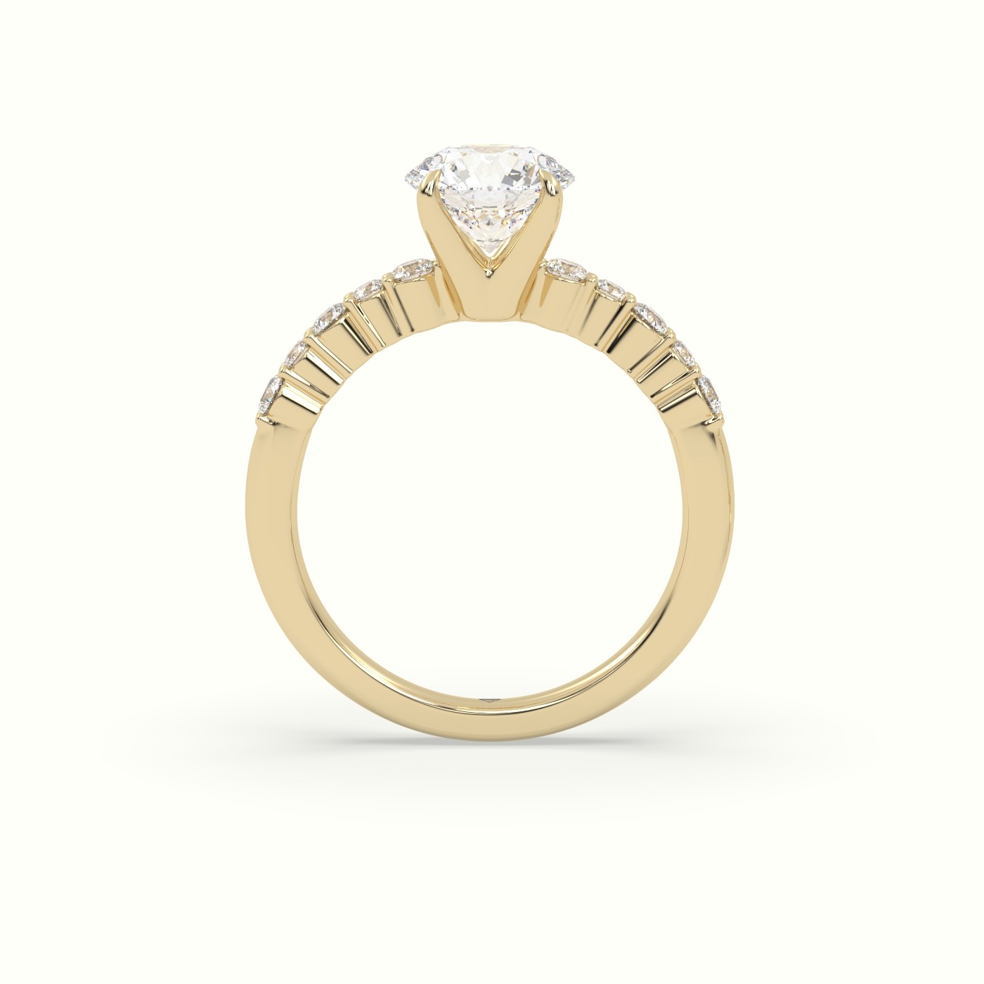 18K Yellow Gold Round Cut Diamond Pave Engagement Ring