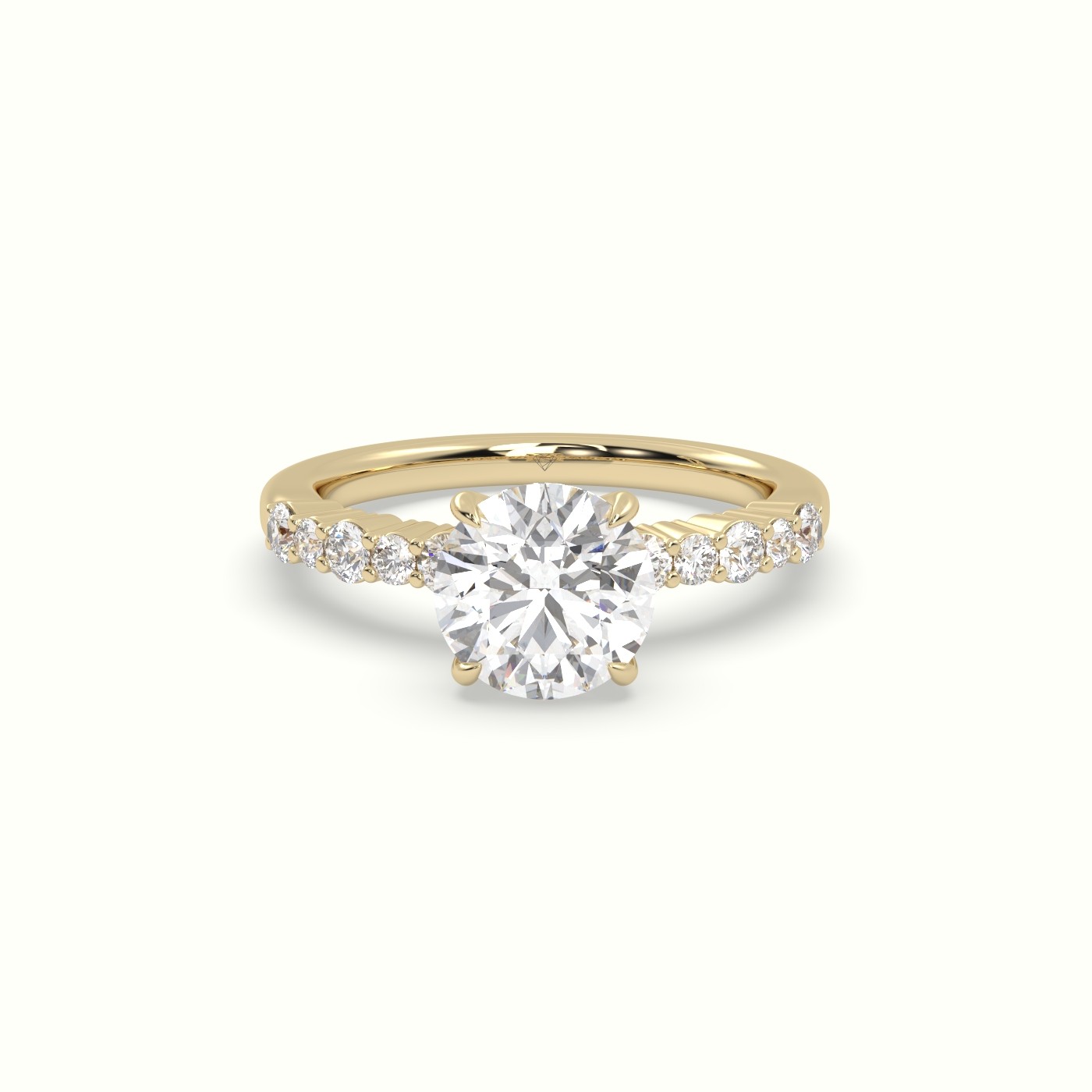 18K Yellow Gold Round Cut Diamond Pave Engagement Ring